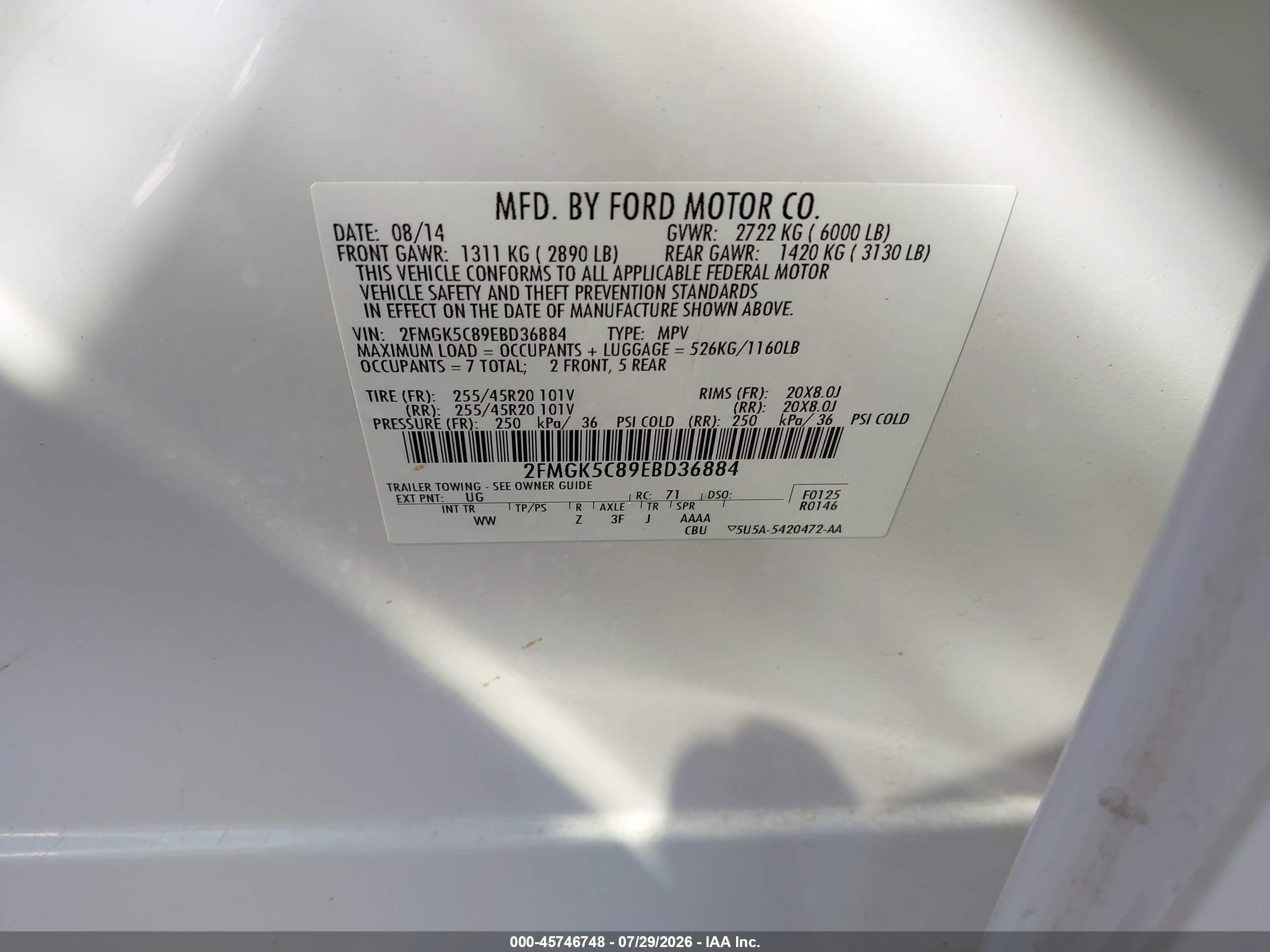 2014 Ford Flex Sel White vin: 2FMGK5C89EBD36884