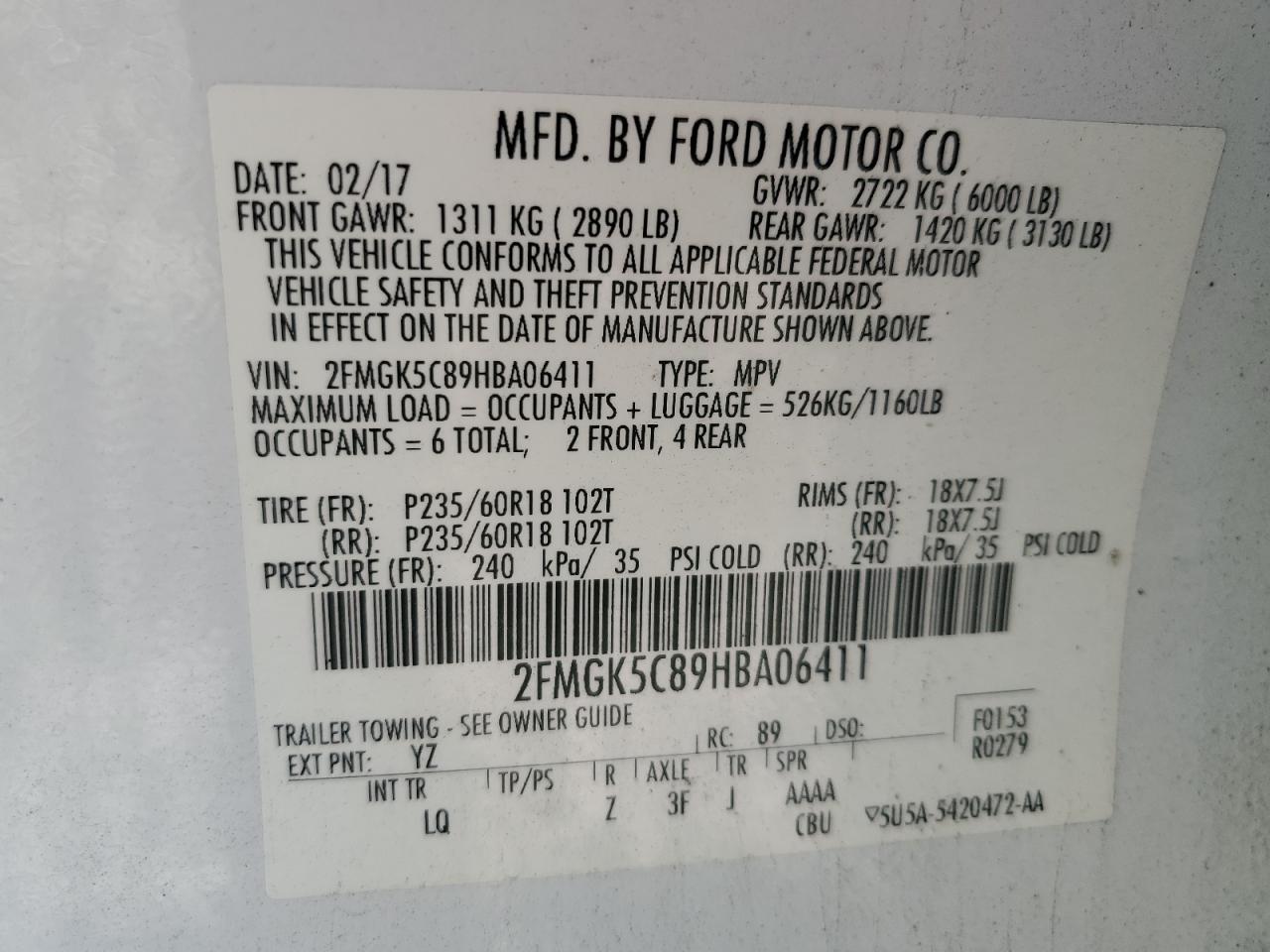 2017 Ford Flex Sel Белый vin: 2FMGK5C89HBA06411