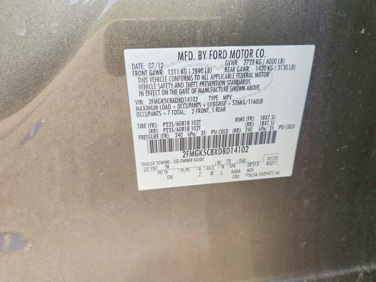 2013 Ford Flex Sel Gray vin: 2FMGK5C8XDBD14102