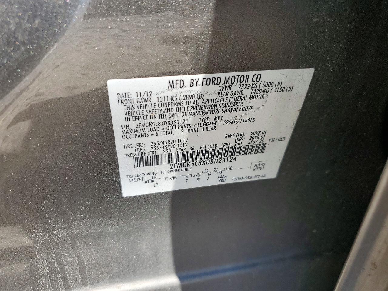 2013 Ford Flex Sel Tan vin: 2FMGK5C8XDBD23124