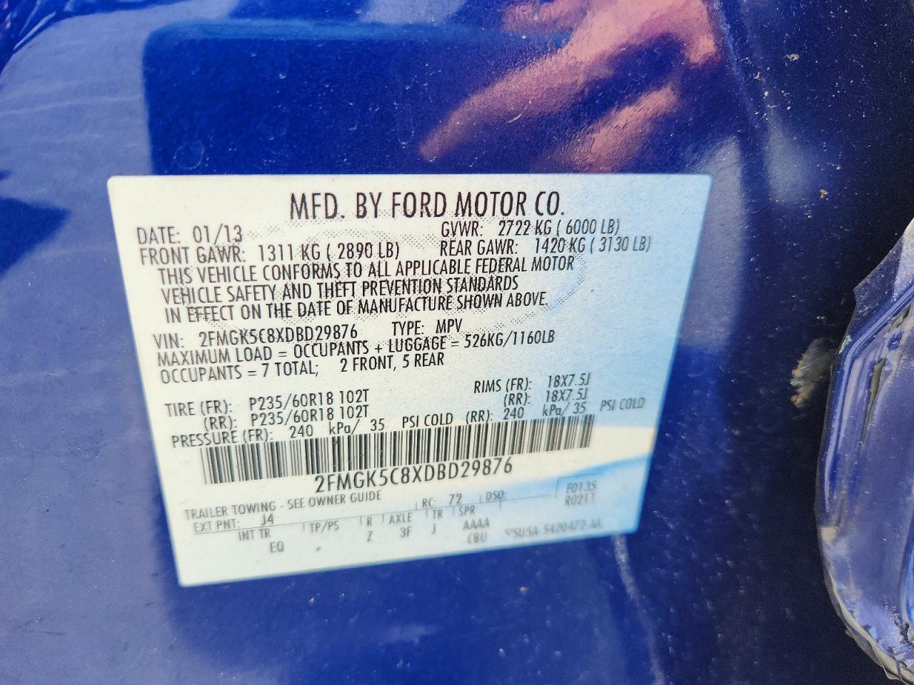 2013 Ford Flex Sel Blue vin: 2FMGK5C8XDBD29876