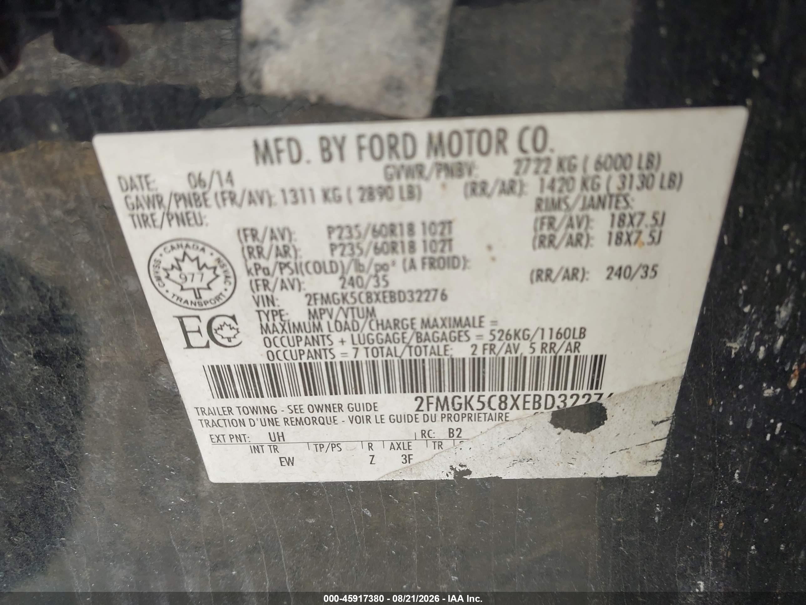 2014 Ford Flex Sel Black vin: 2FMGK5C8XEBD32276
