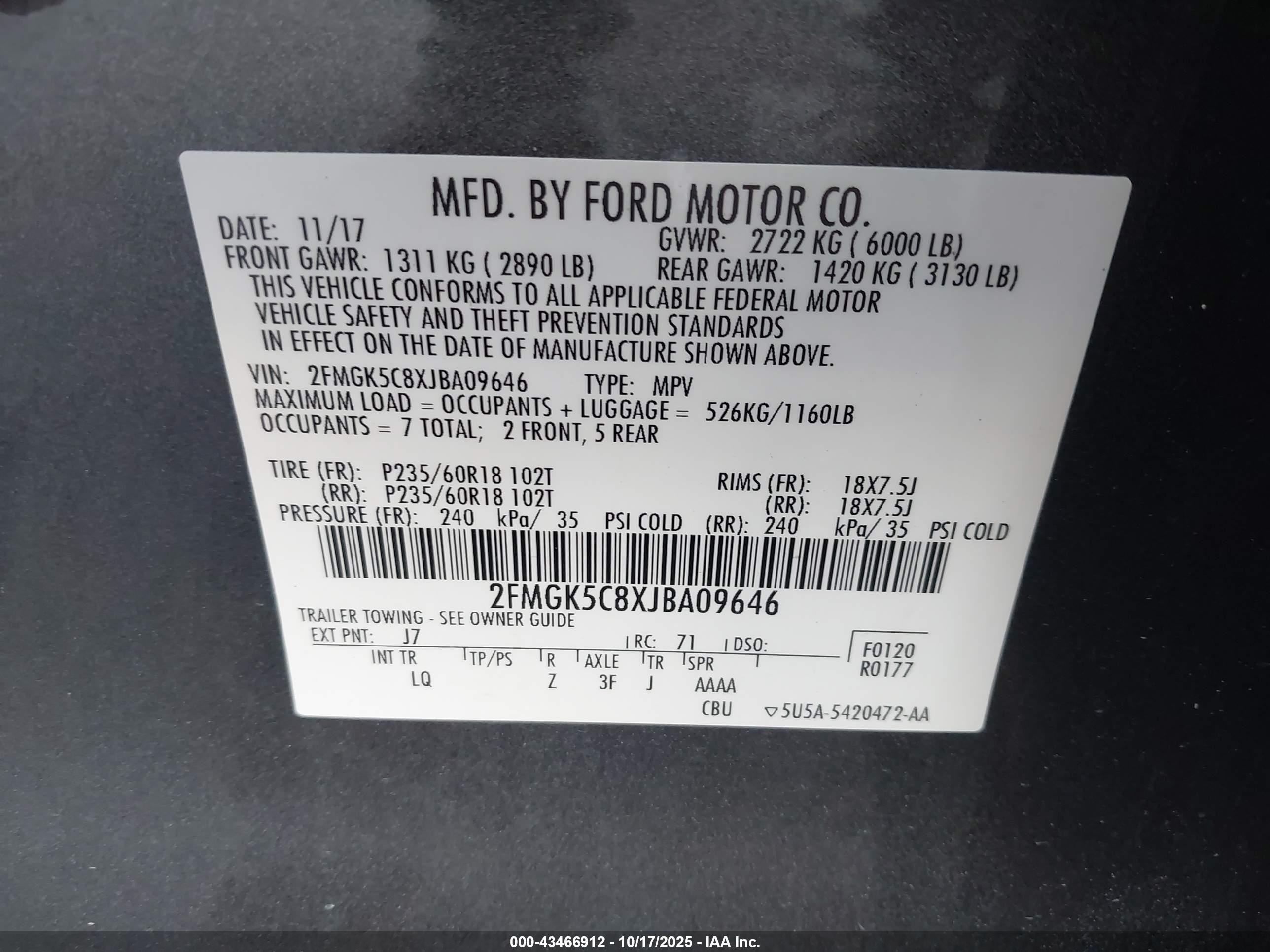 2018 Ford Flex Sel Серый vin: 2FMGK5C8XJBA09646