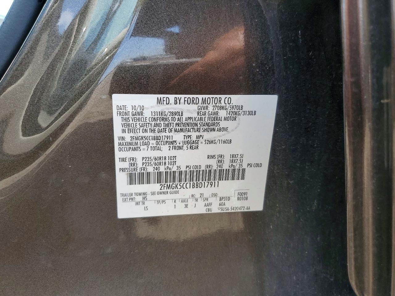 2011 Ford Flex Sel Gray vin: 2FMGK5CC1BBD17911