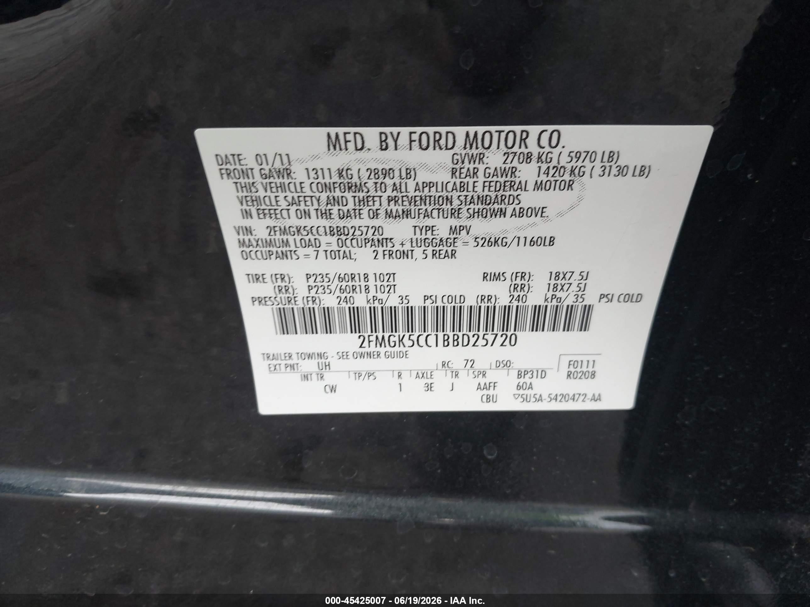 2011 Ford Flex Sel Black vin: 2FMGK5CC1BBD25720