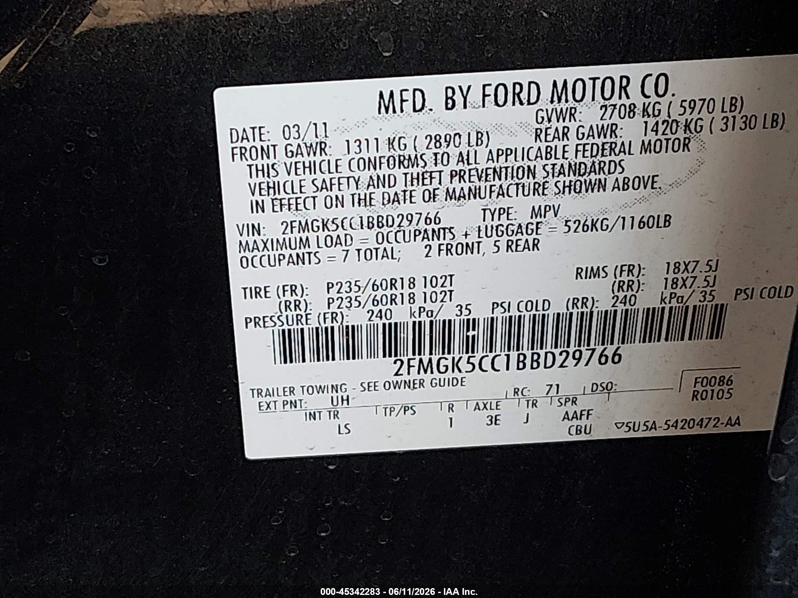 2011 Ford Flex Sel Black vin: 2FMGK5CC1BBD29766