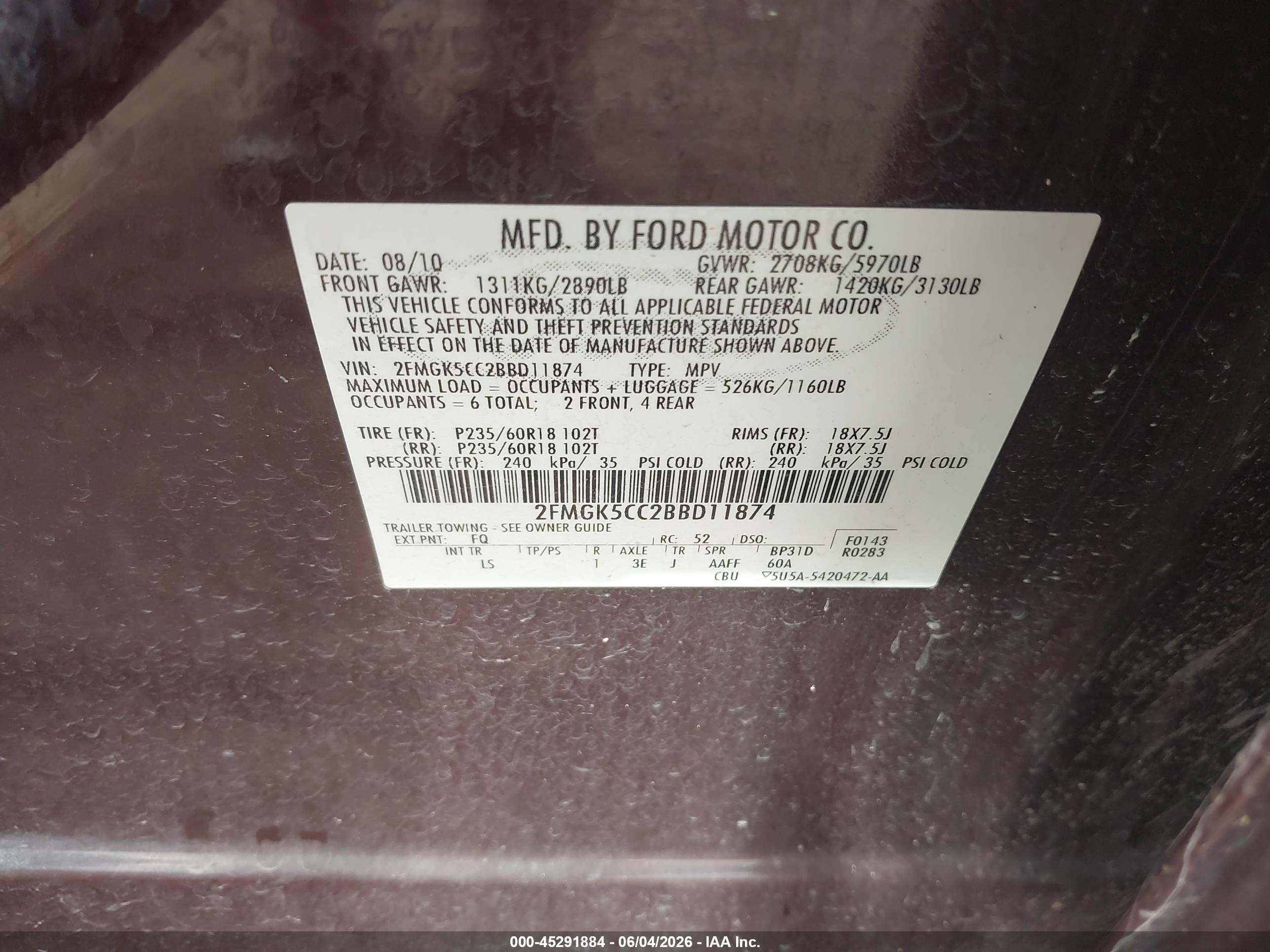 2011 Ford Flex Sel Maroon vin: 2FMGK5CC2BBD11874