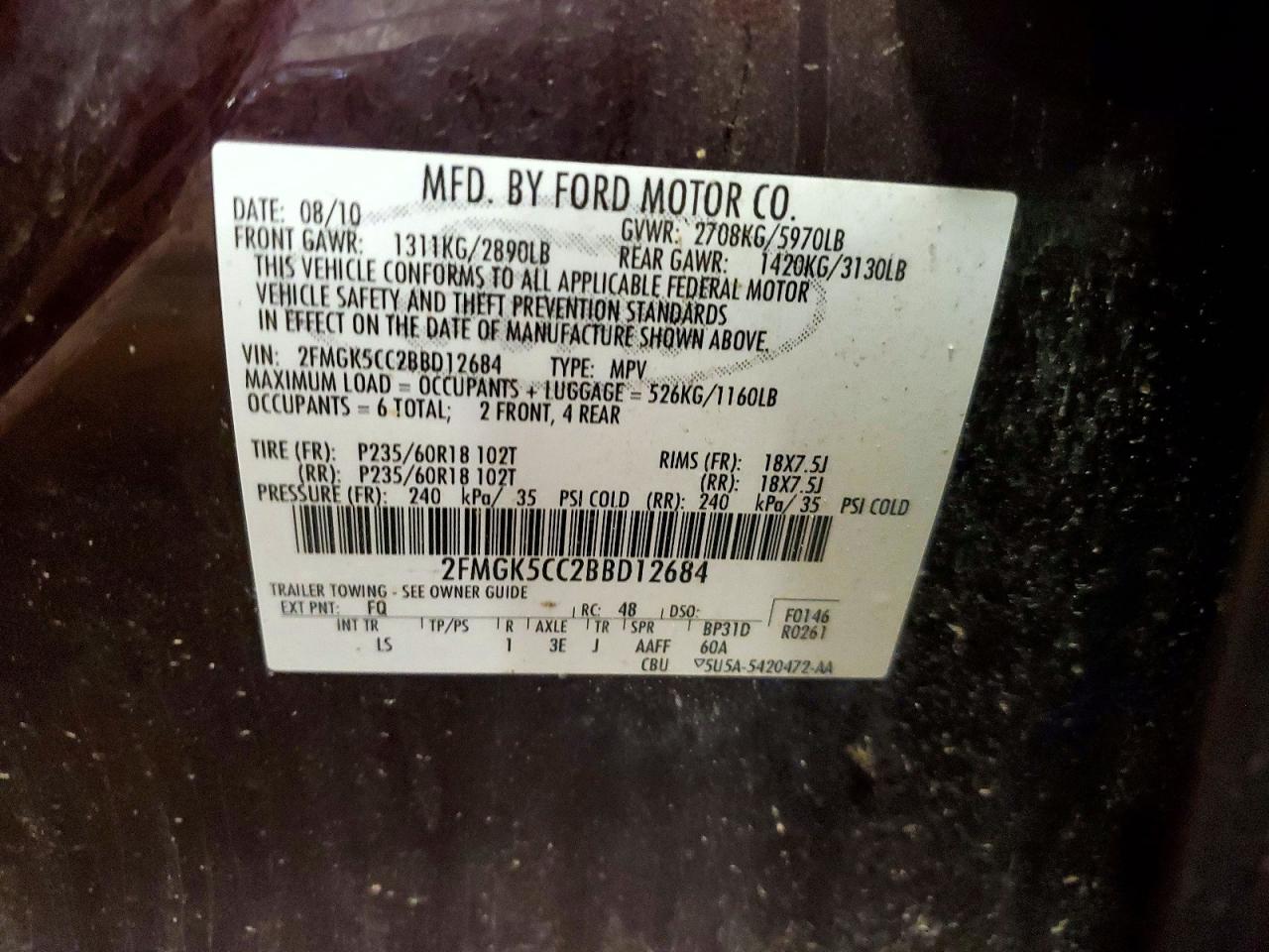 2011 Ford Flex Sel Burgundy vin: 2FMGK5CC2BBD12684