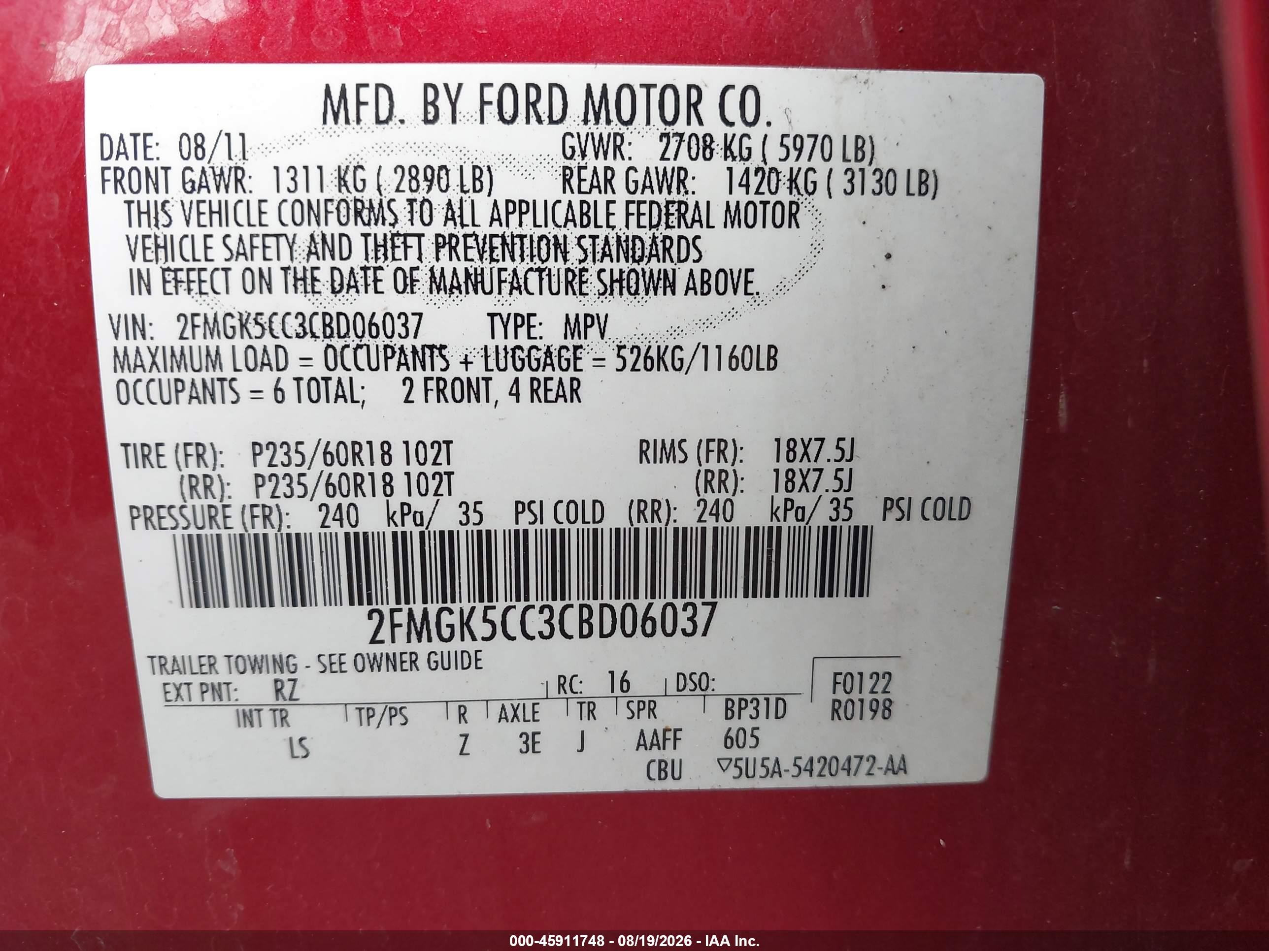 2012 Ford Flex Sel Red vin: 2FMGK5CC3CBD06037