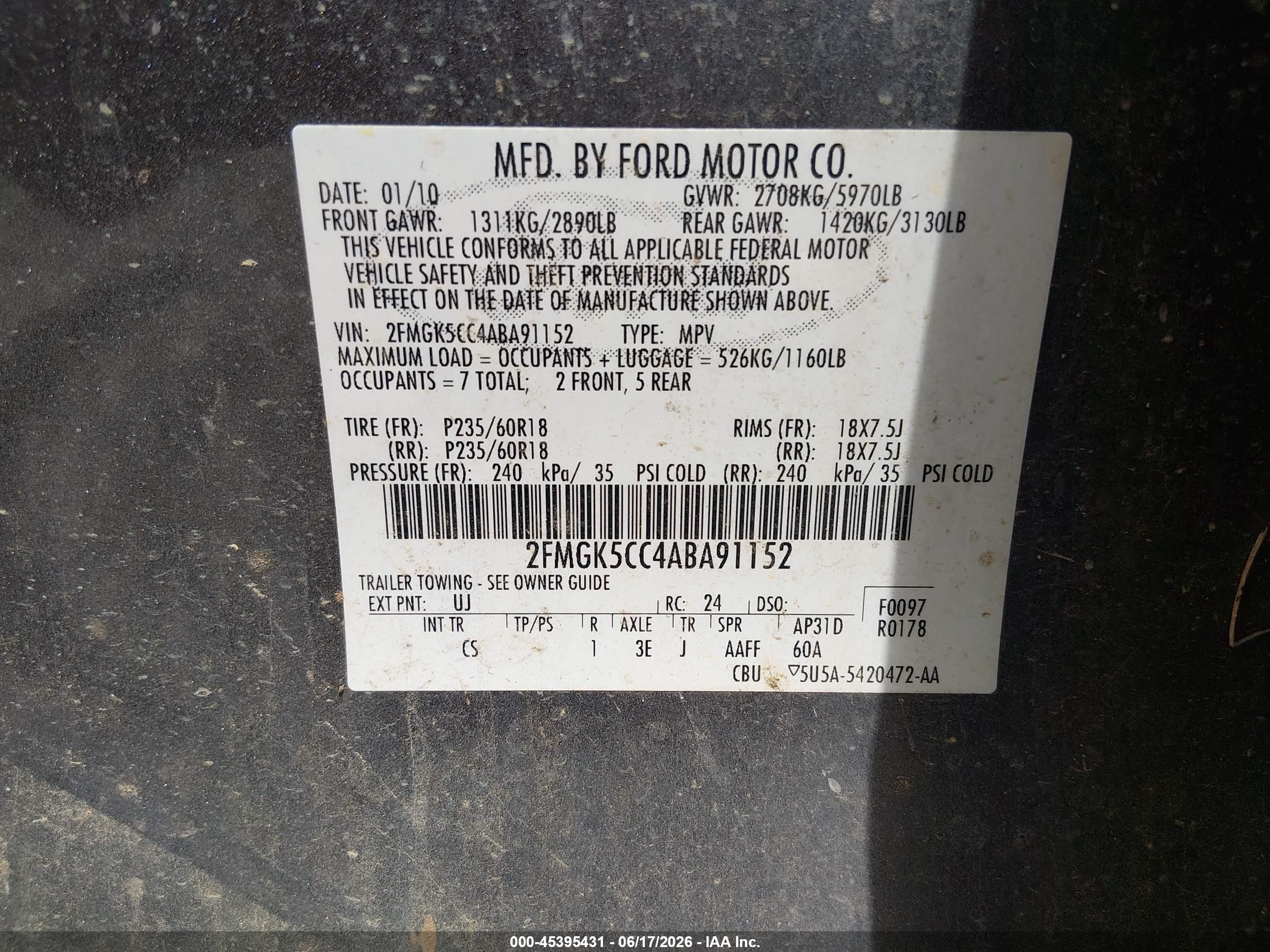 2010 Ford Flex Sel Gray vin: 2FMGK5CC4ABA91152