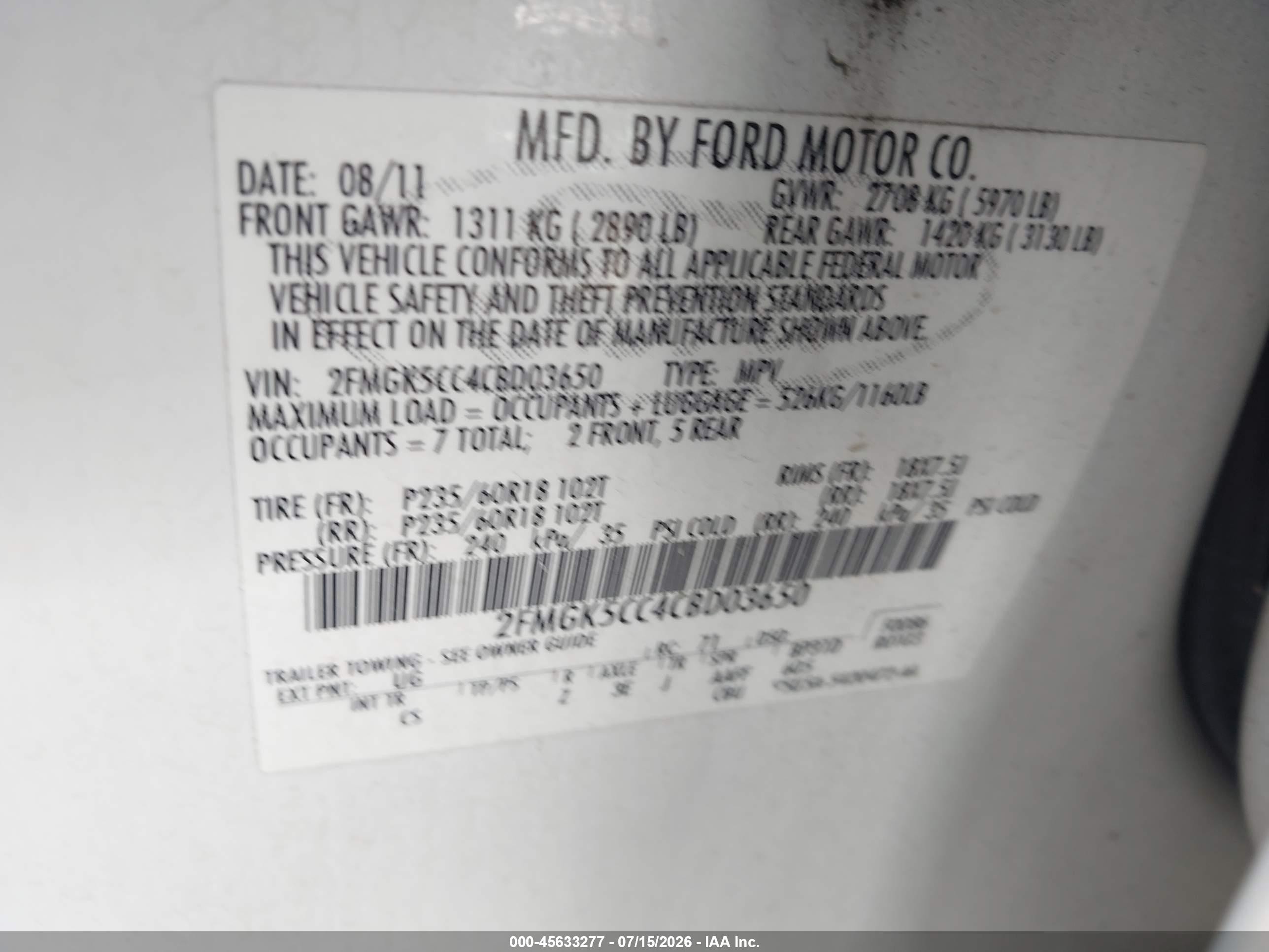 2012 Ford Flex Sel White vin: 2FMGK5CC4CBD03650