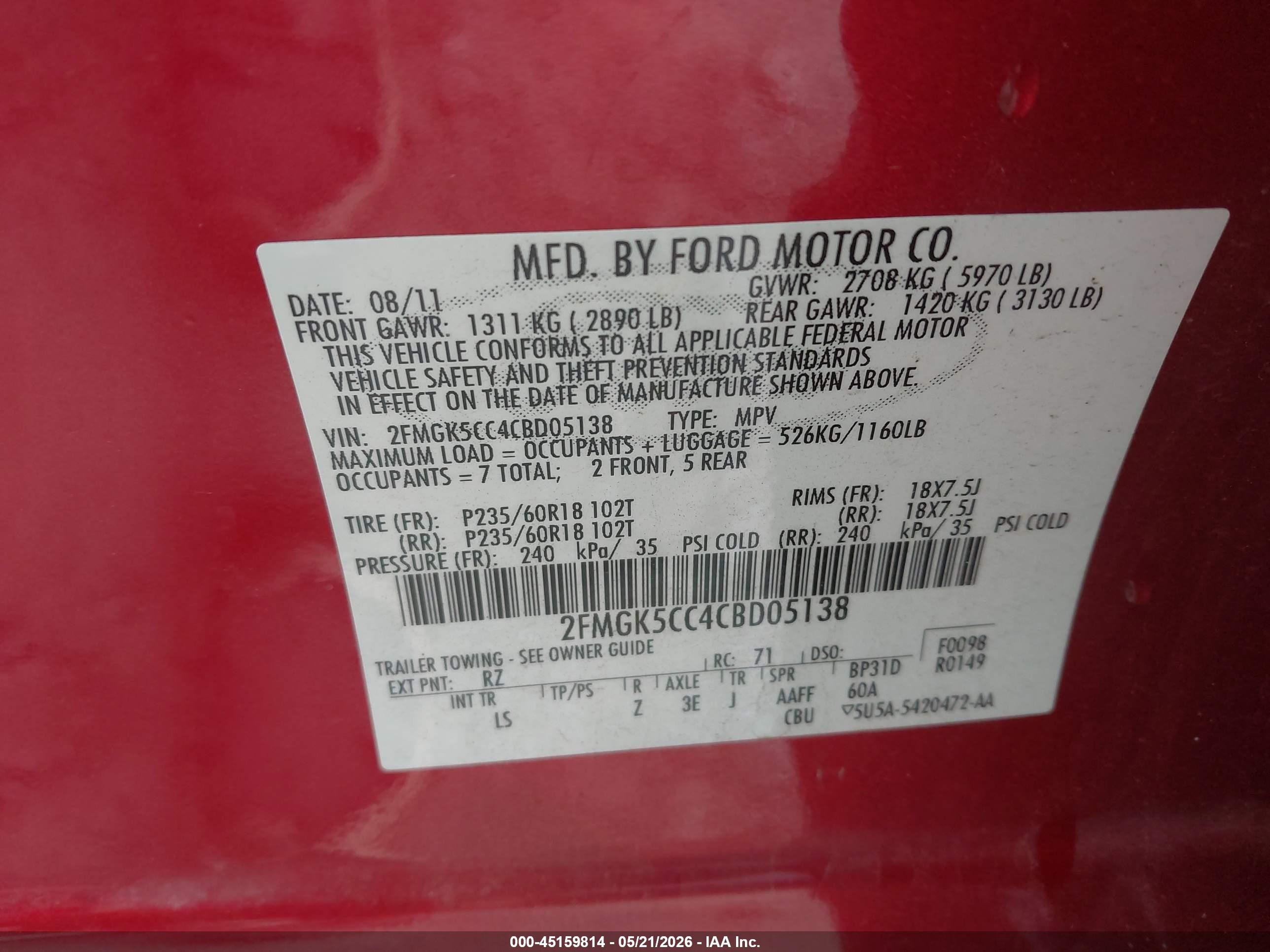 2012 Ford Flex Sel Красный vin: 2FMGK5CC4CBD05138
