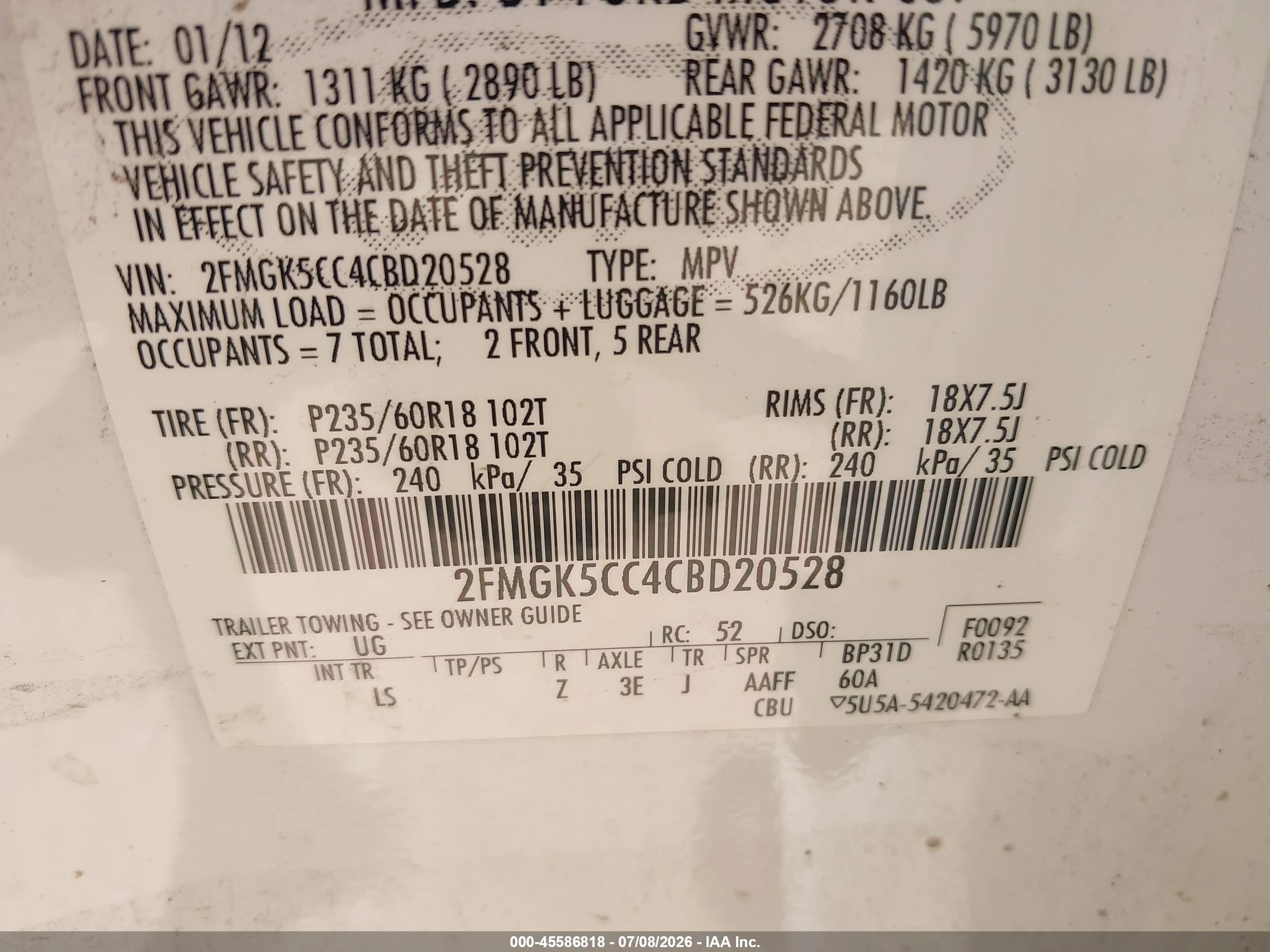 2012 Ford Flex Sel Белый vin: 2FMGK5CC4CBD20528