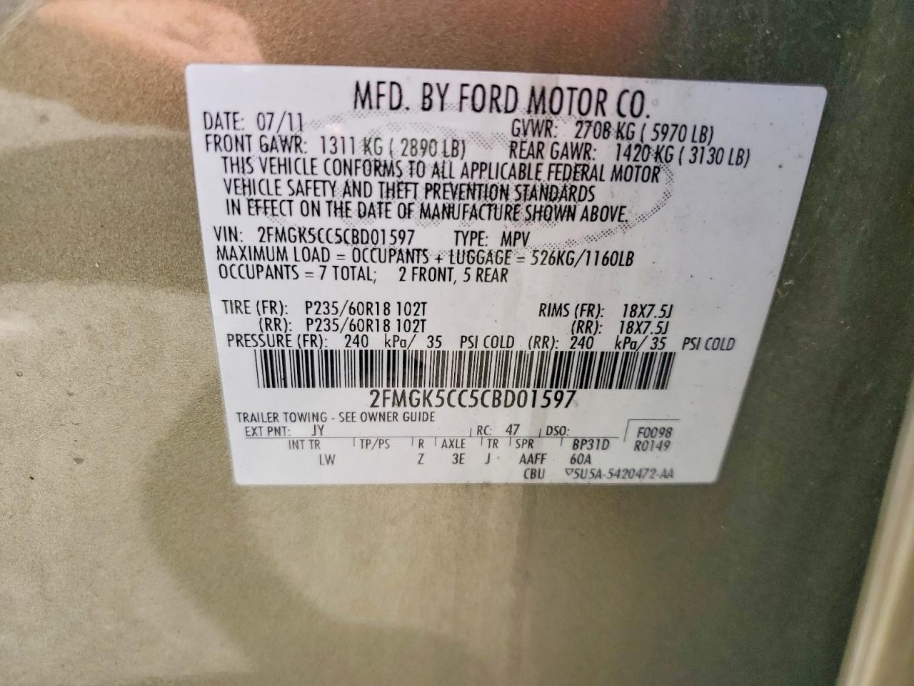 2012 Ford Flex Sel Green vin: 2FMGK5CC5CBD01597