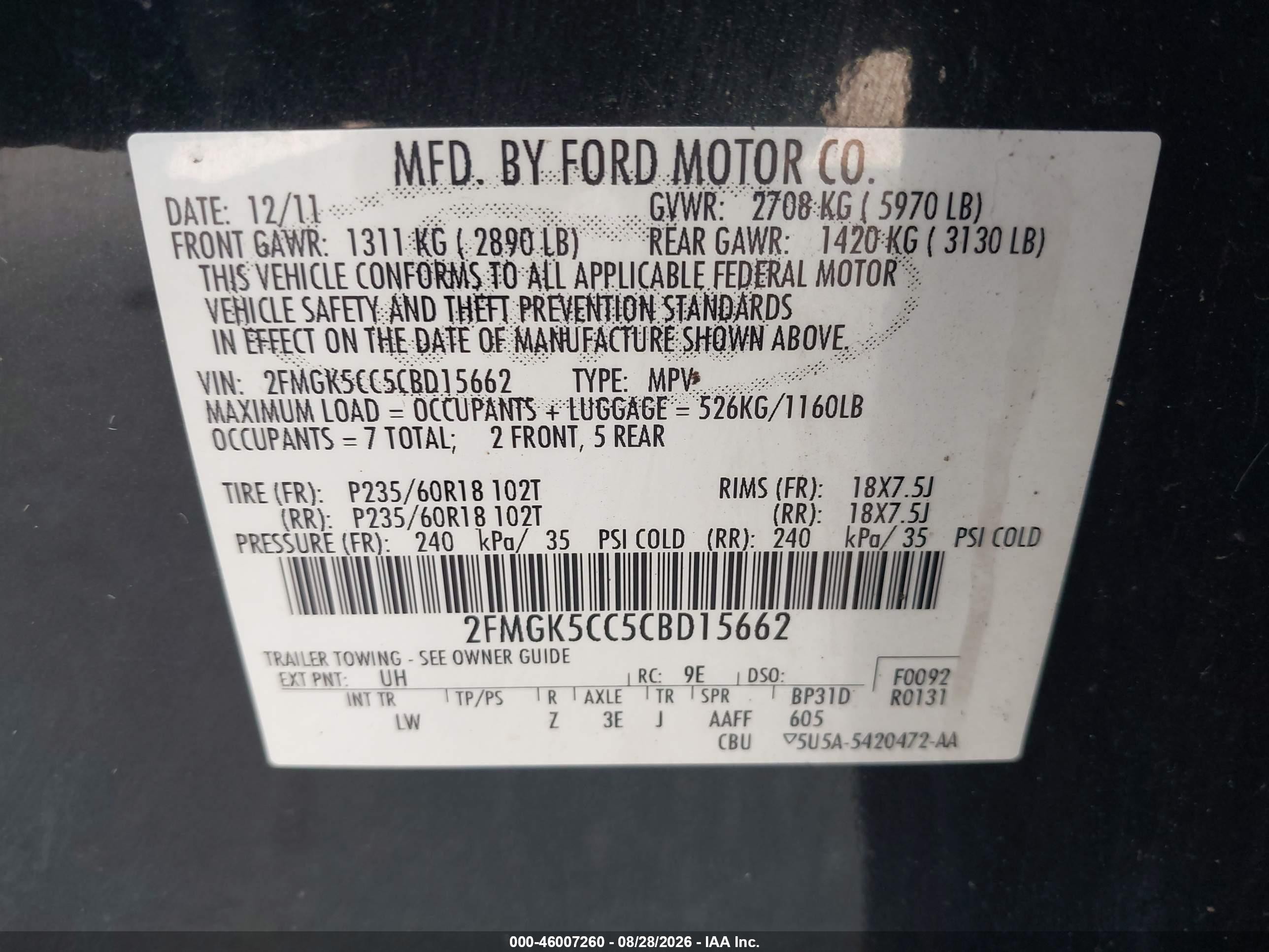 2012 Ford Flex Sel Black vin: 2FMGK5CC5CBD15662