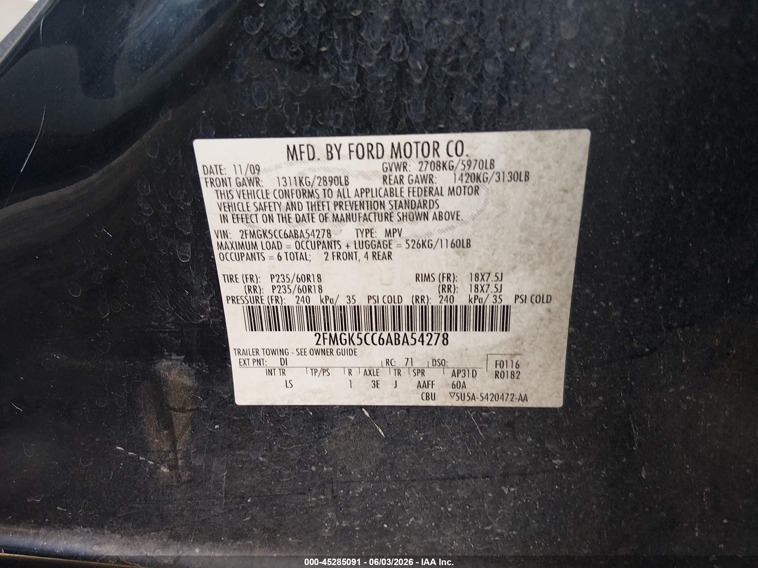 2010 Ford Flex Sel Black vin: 2FMGK5CC6ABA54278
