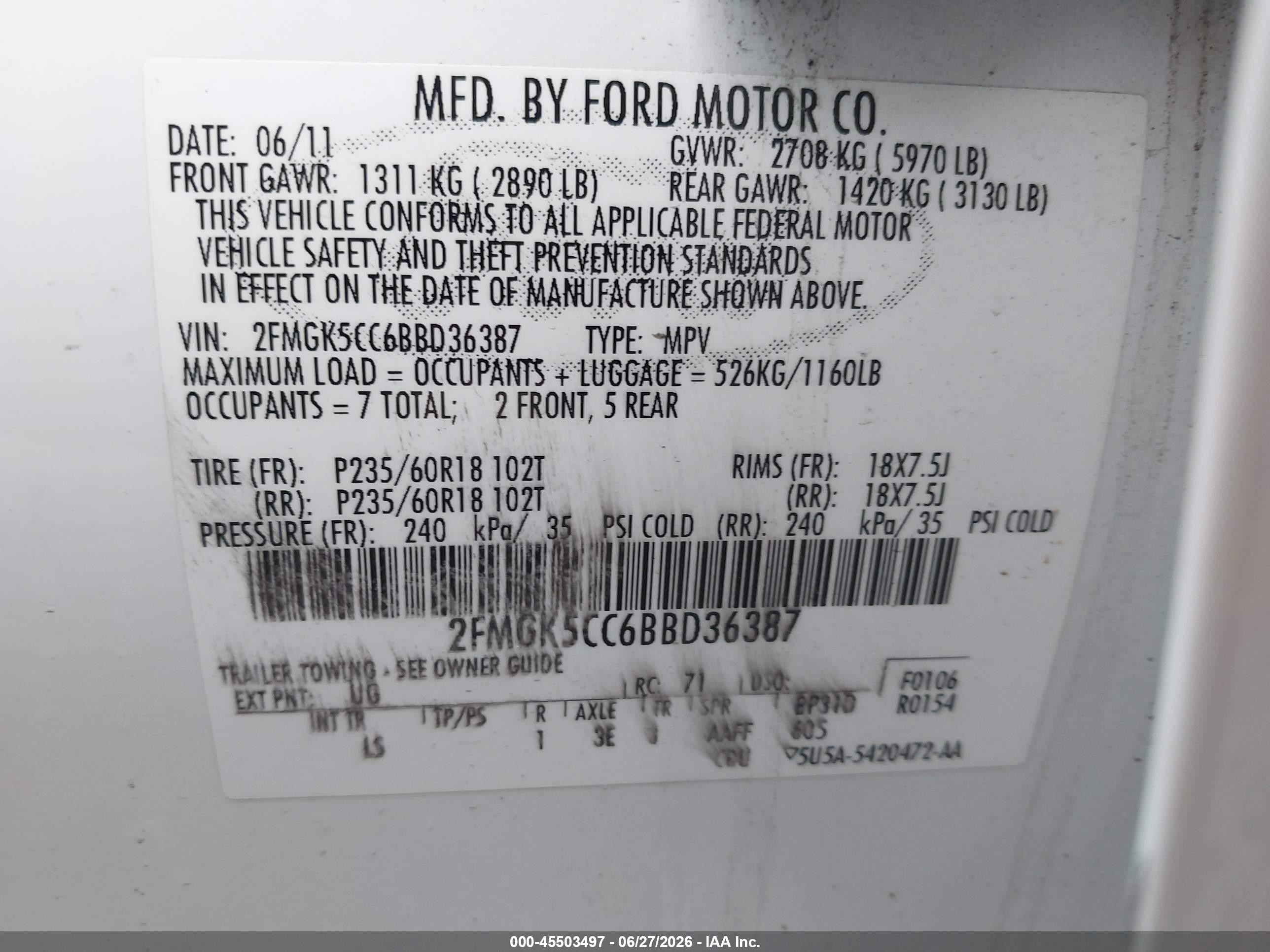 2011 Ford Flex Sel White vin: 2FMGK5CC6BBD36387