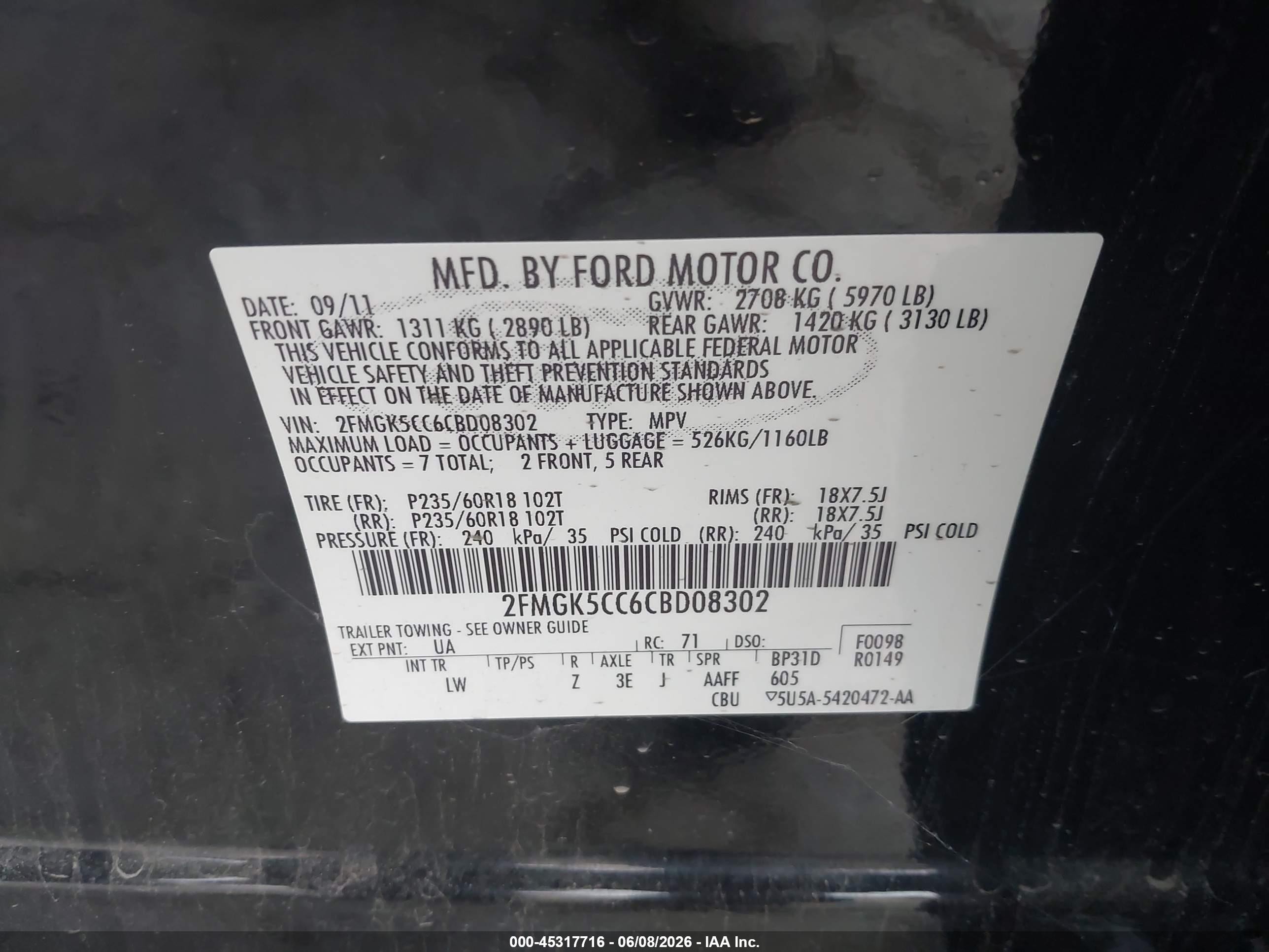 2012 Ford Flex Sel Black vin: 2FMGK5CC6CBD08302