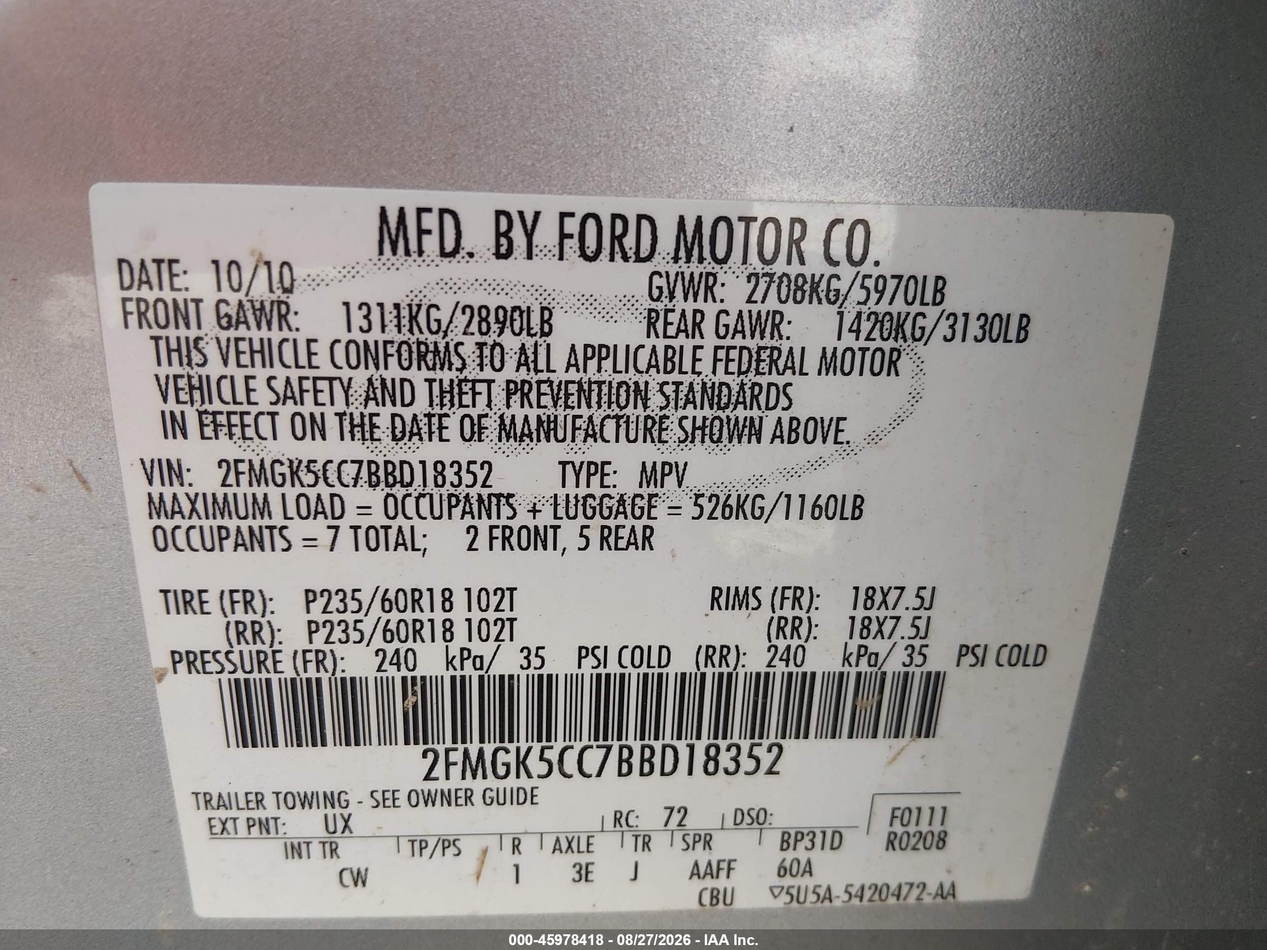 2011 Ford Flex Sel Silver vin: 2FMGK5CC7BBD18352