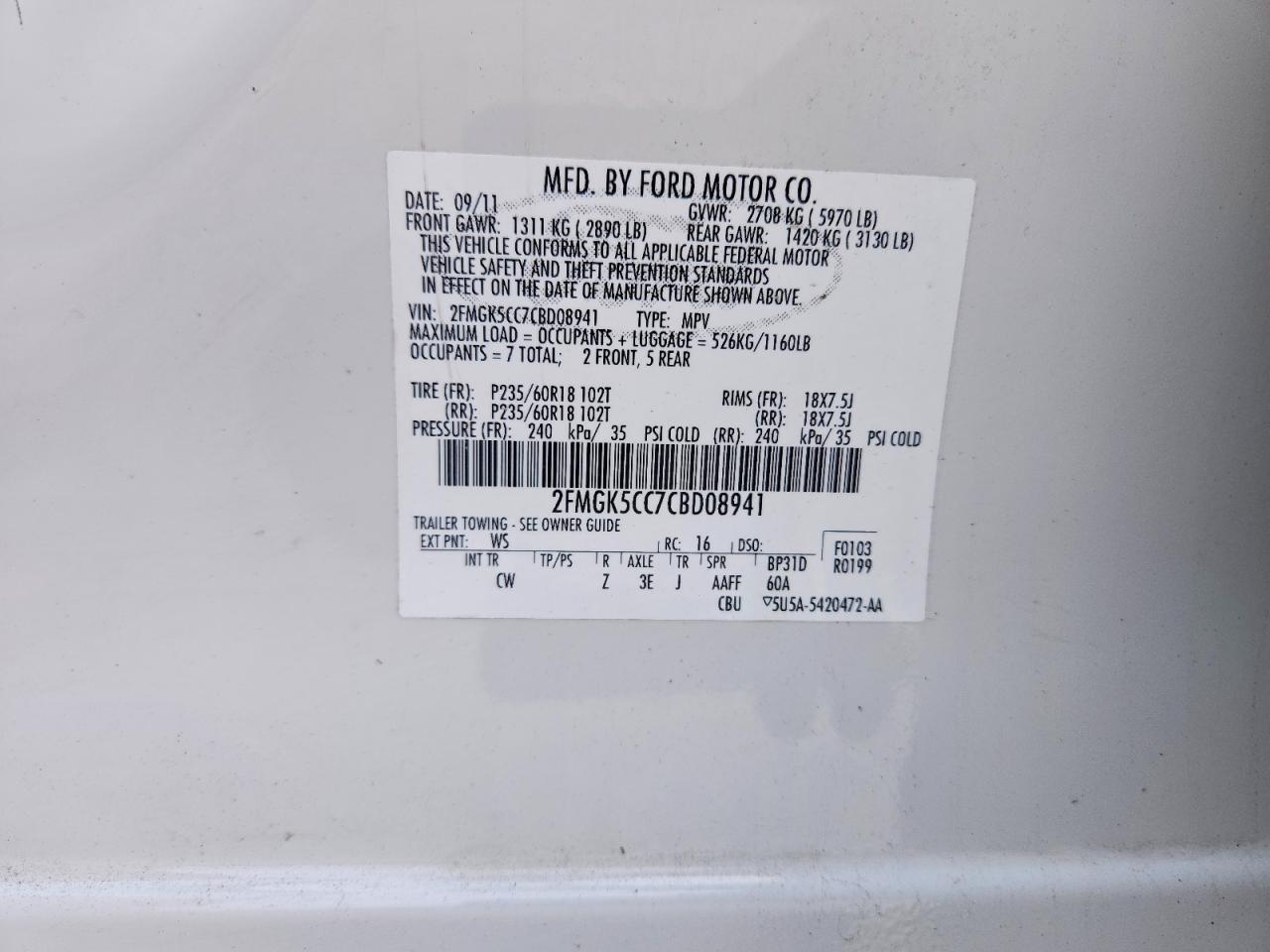 2012 Ford Flex Sel Белый vin: 2FMGK5CC7CBD08941