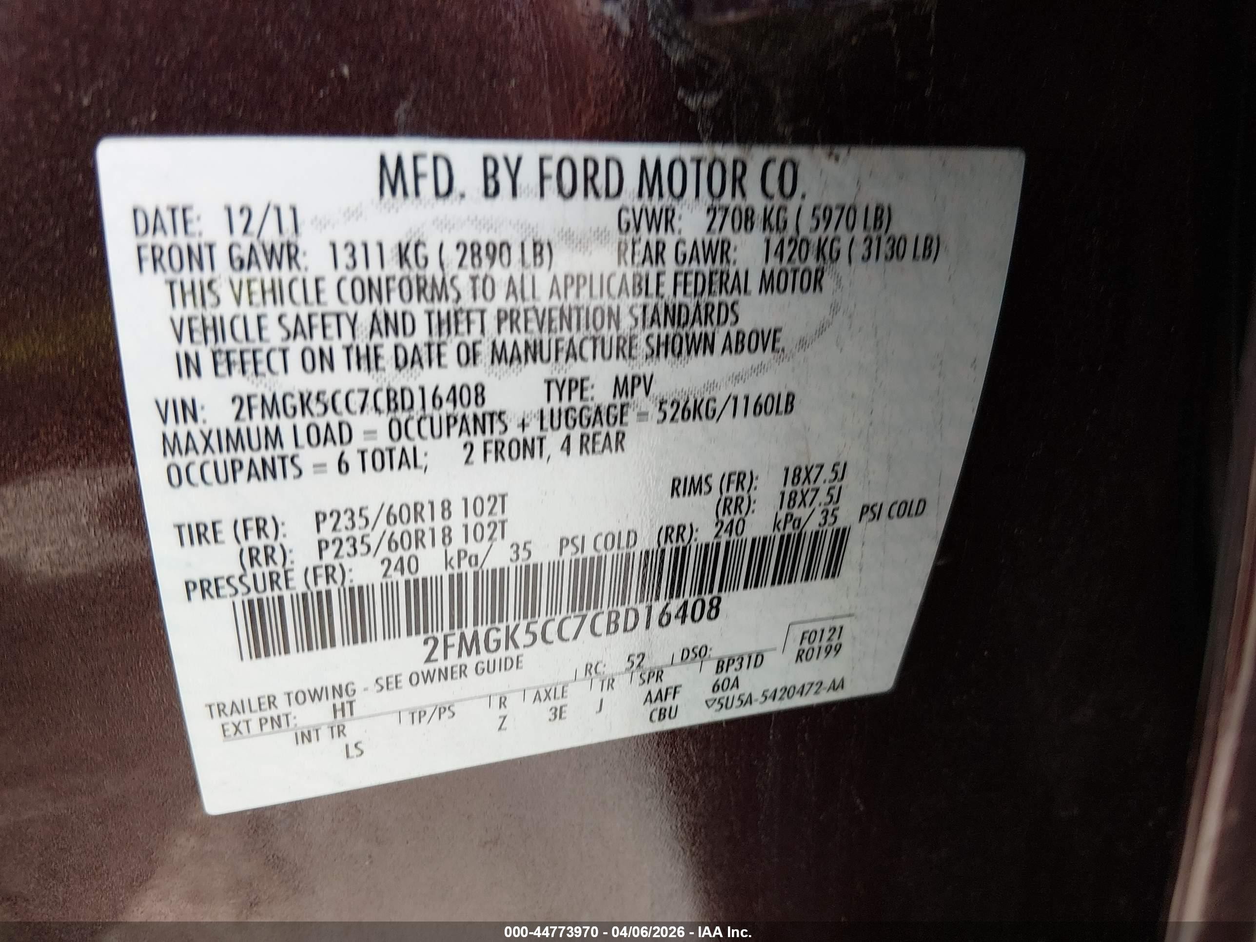2012 Ford Flex Sel Maroon vin: 2FMGK5CC7CBD16408