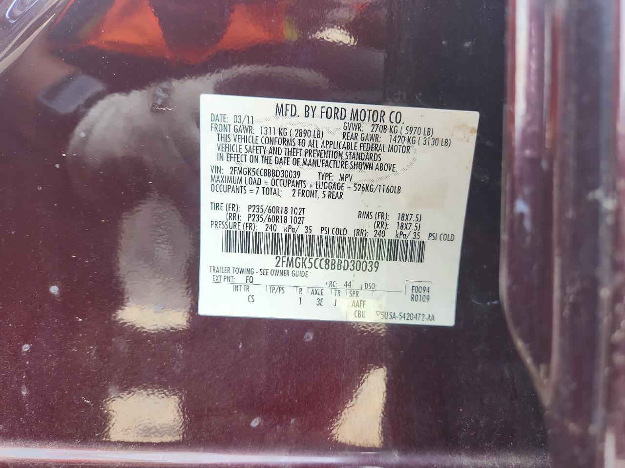 2011 Ford Flex Sel Purple vin: 2FMGK5CC8BBD30039