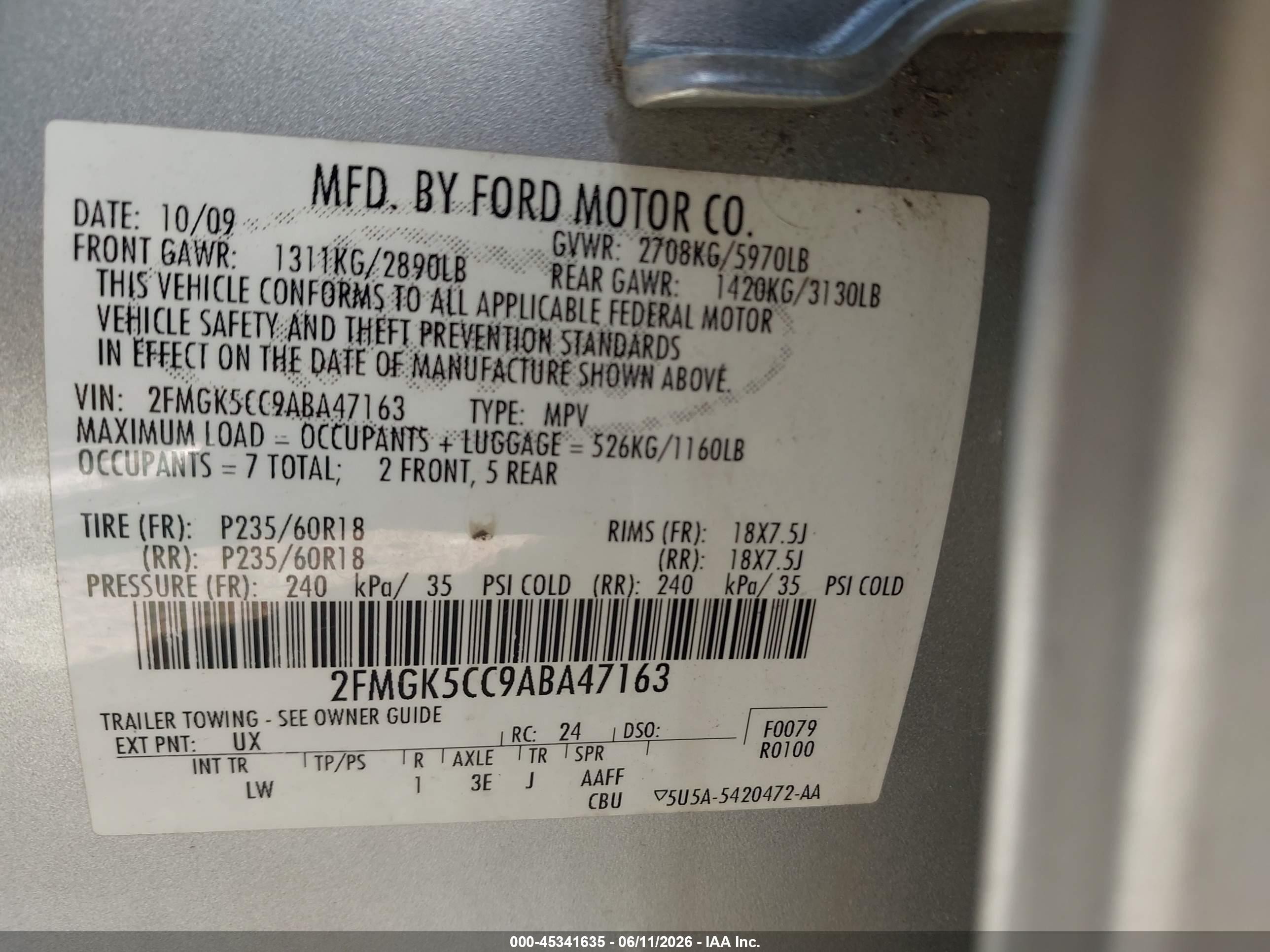 2010 Ford Flex Sel Silver vin: 2FMGK5CC9ABA47163