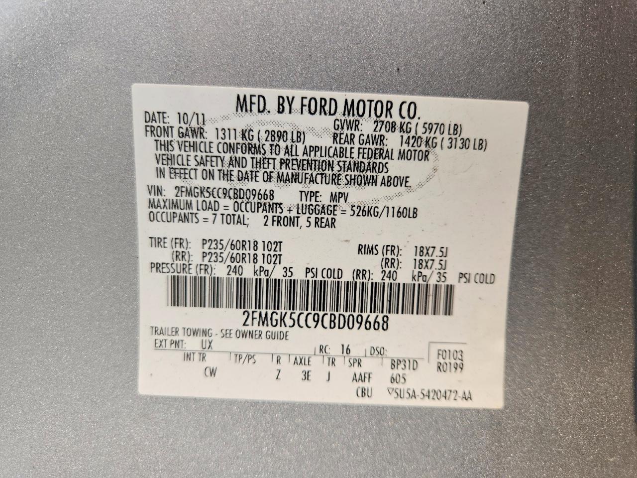 2012 Ford Flex Sel Silver vin: 2FMGK5CC9CBD09668