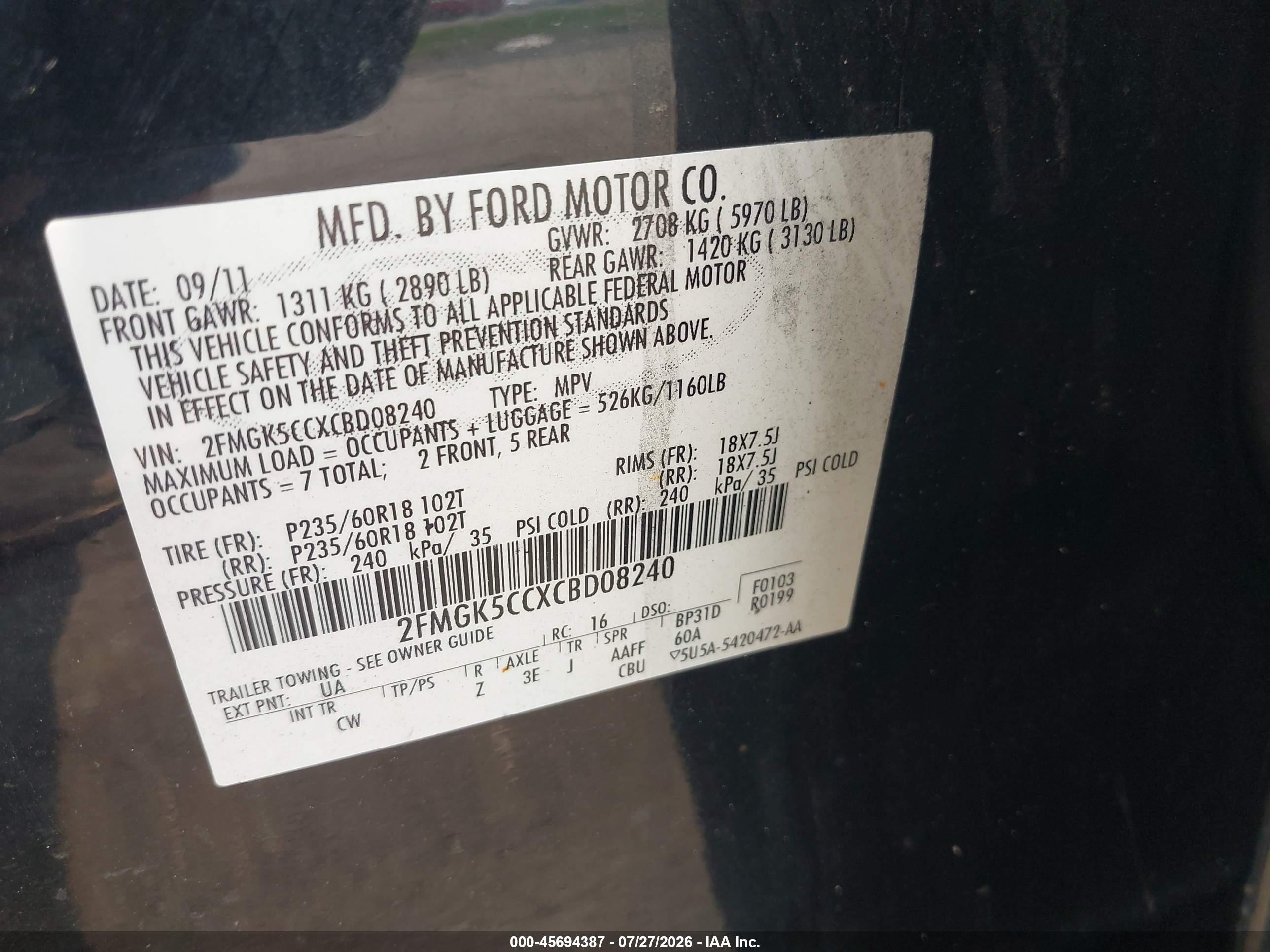 2012 Ford Flex Sel Black vin: 2FMGK5CCXCBD08240