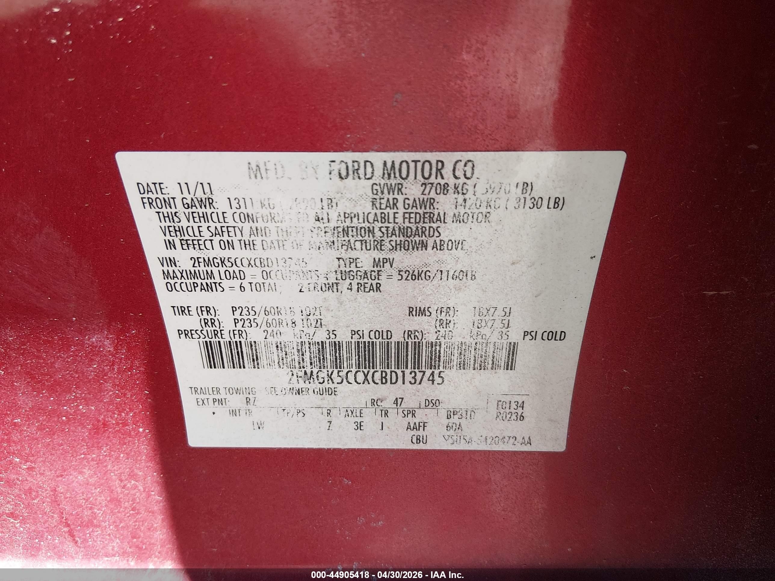 2012 Ford Flex Sel Red vin: 2FMGK5CCXCBD13745