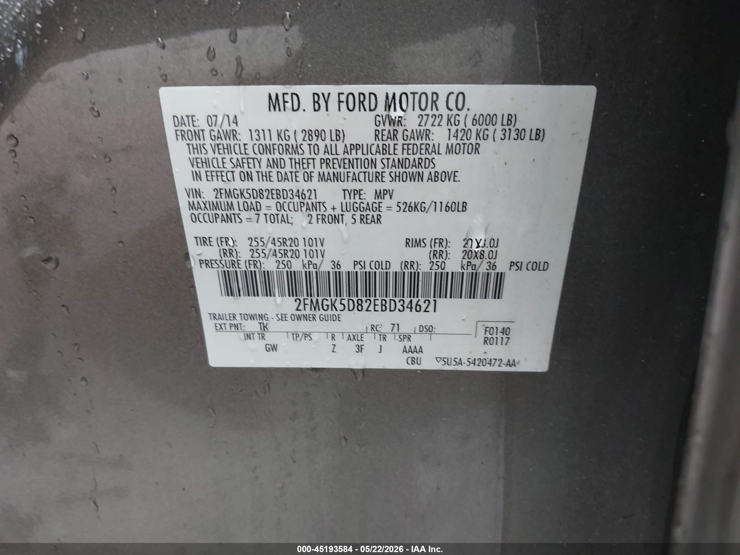 2014 Ford Flex Limited Gray vin: 2FMGK5D82EBD34621