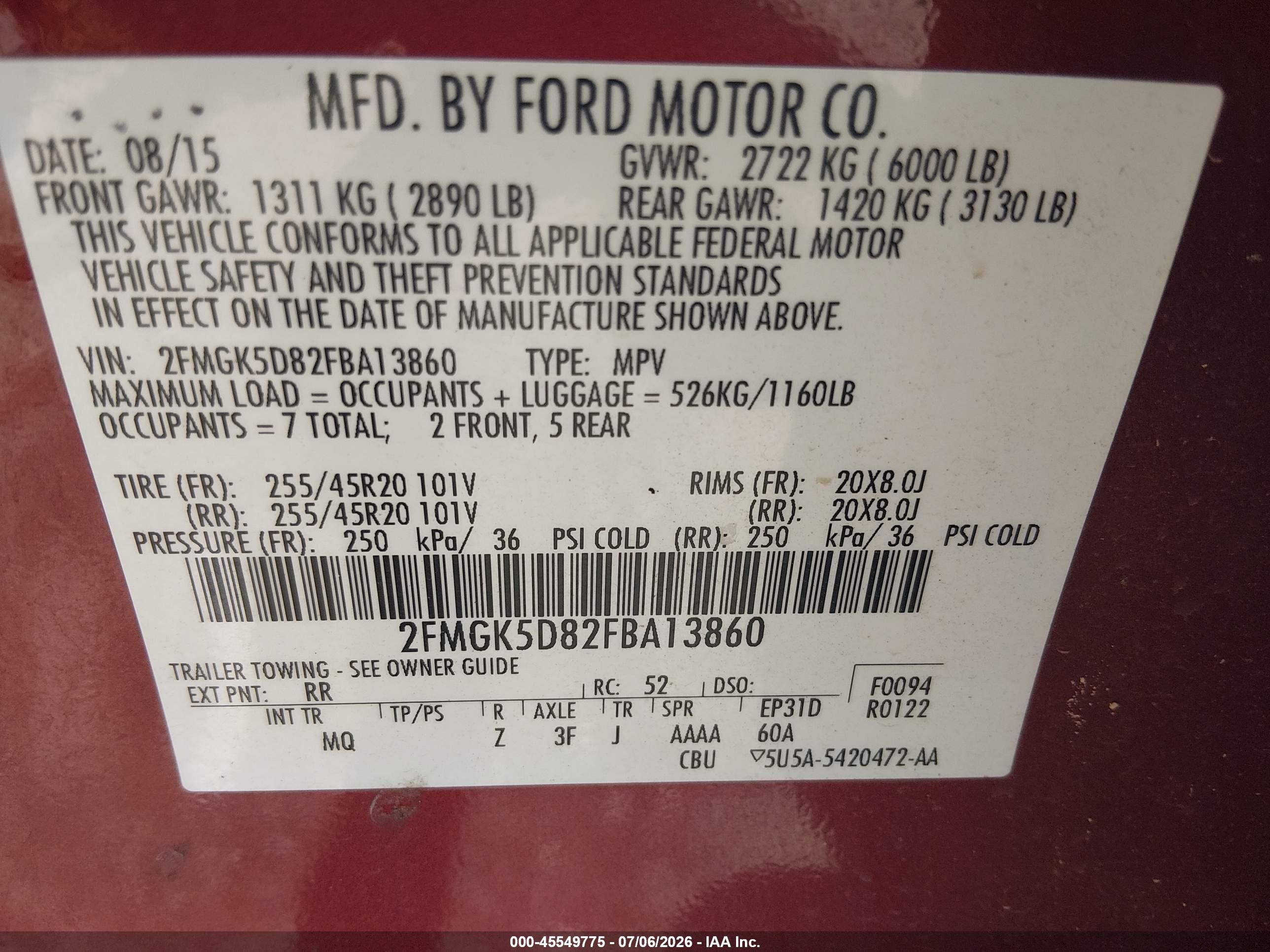 2015 Ford Flex Limited Red vin: 2FMGK5D82FBA13860