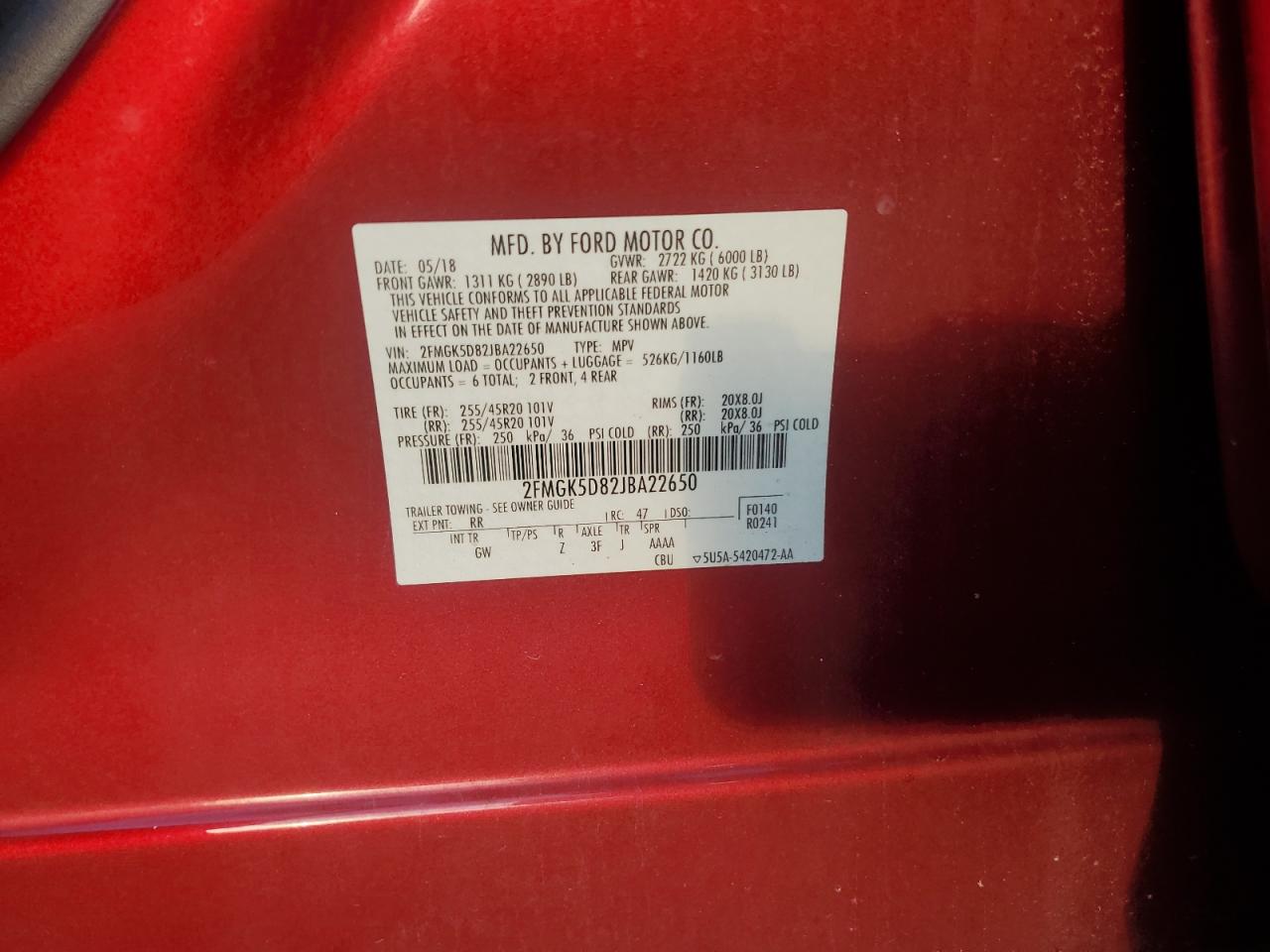 2018 Ford Flex Limited Burgundy vin: 2FMGK5D82JBA22650