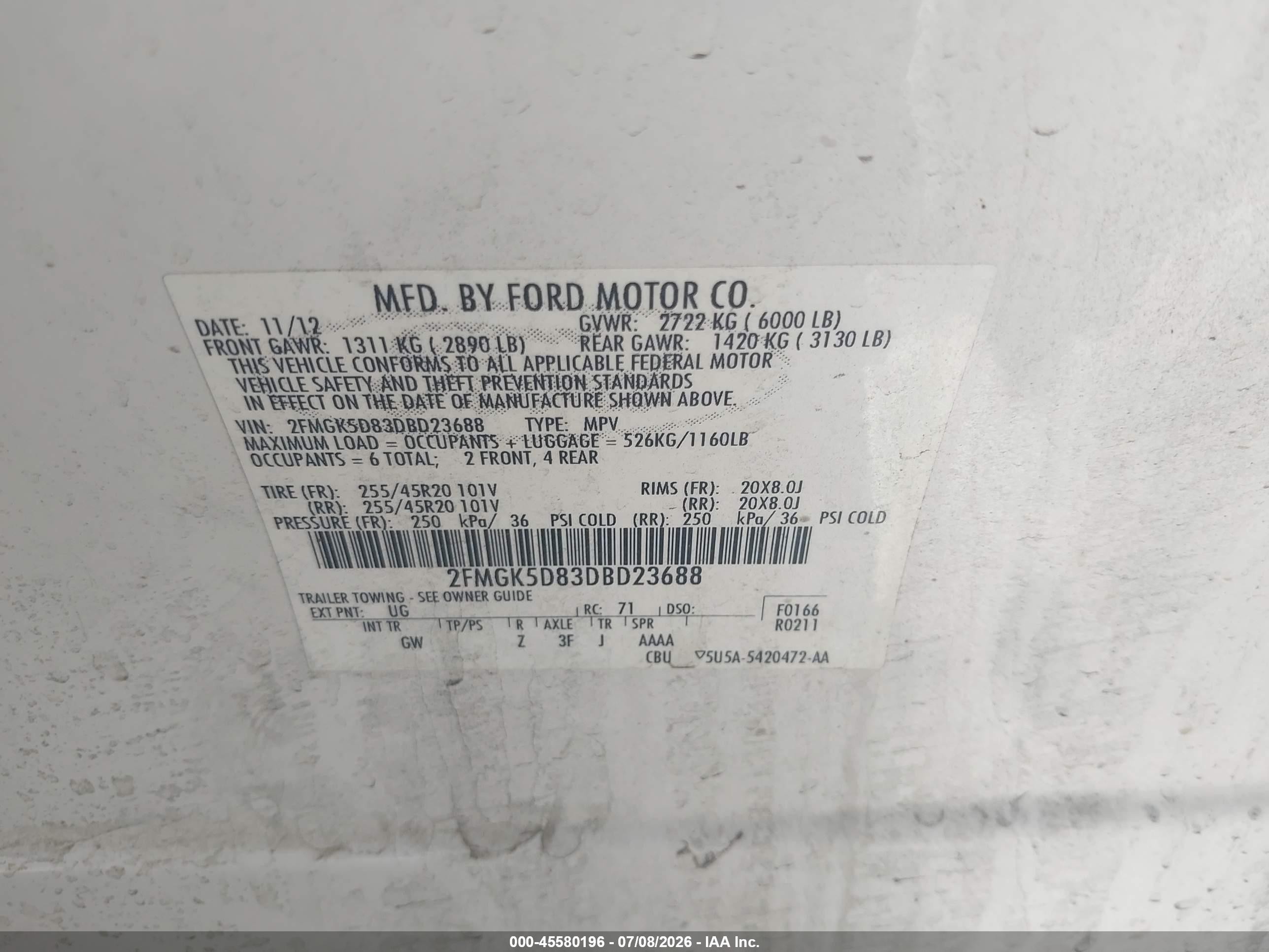 2013 Ford Flex Limited Белый vin: 2FMGK5D83DBD23688