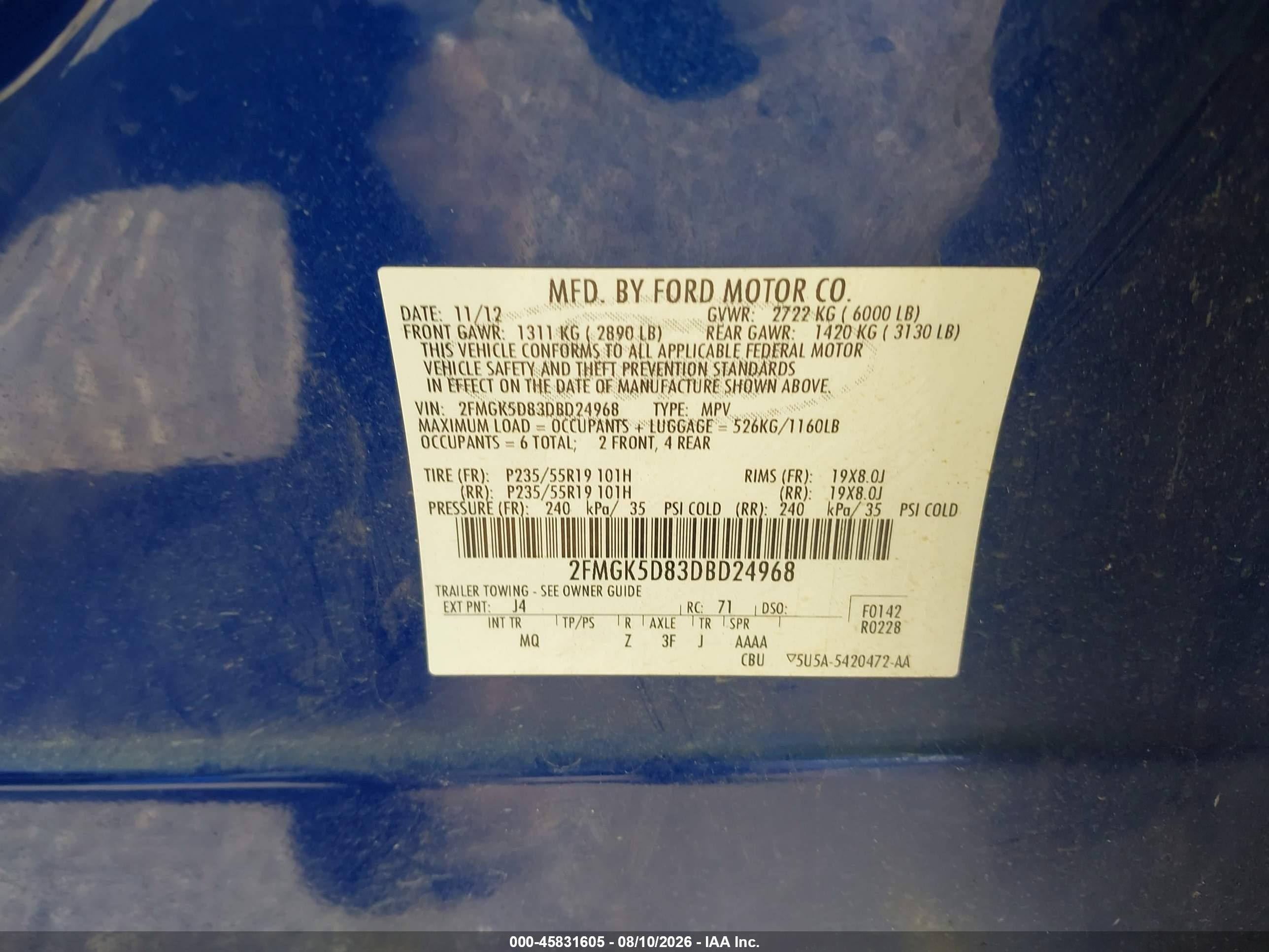 2013 Ford Flex Limited Blue vin: 2FMGK5D83DBD24968