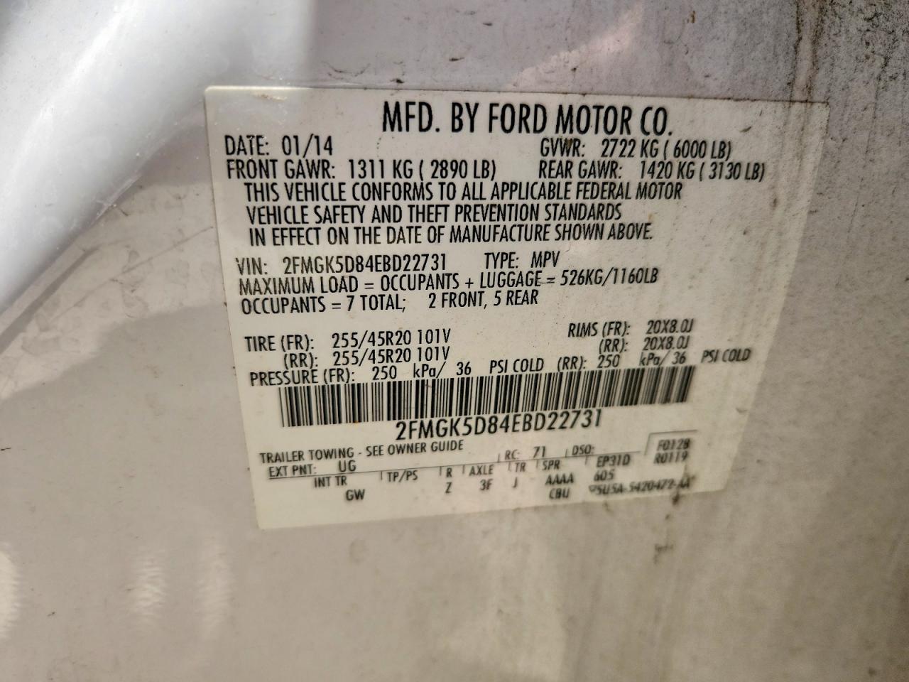 2014 Ford Flex Limited White vin: 2FMGK5D84EBD22731