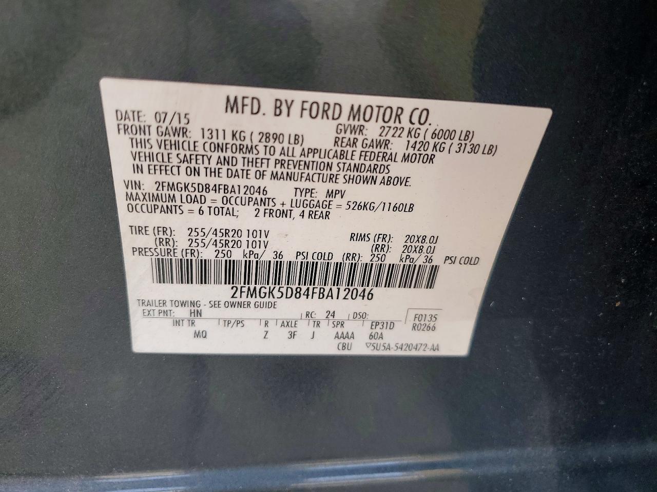 2015 Ford Flex Limited Gray vin: 2FMGK5D84FBA12046