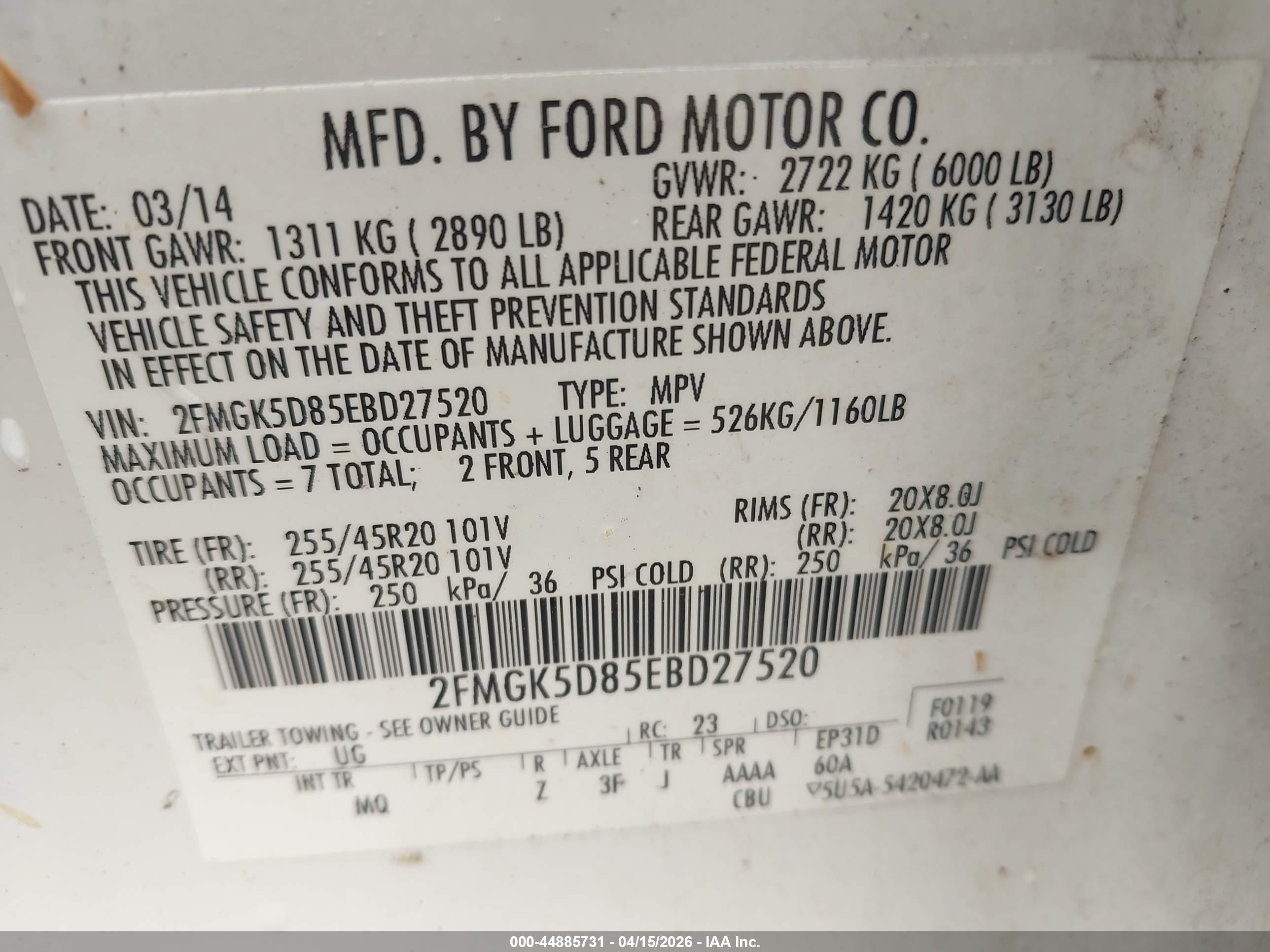 2014 Ford Flex Limited White vin: 2FMGK5D85EBD27520