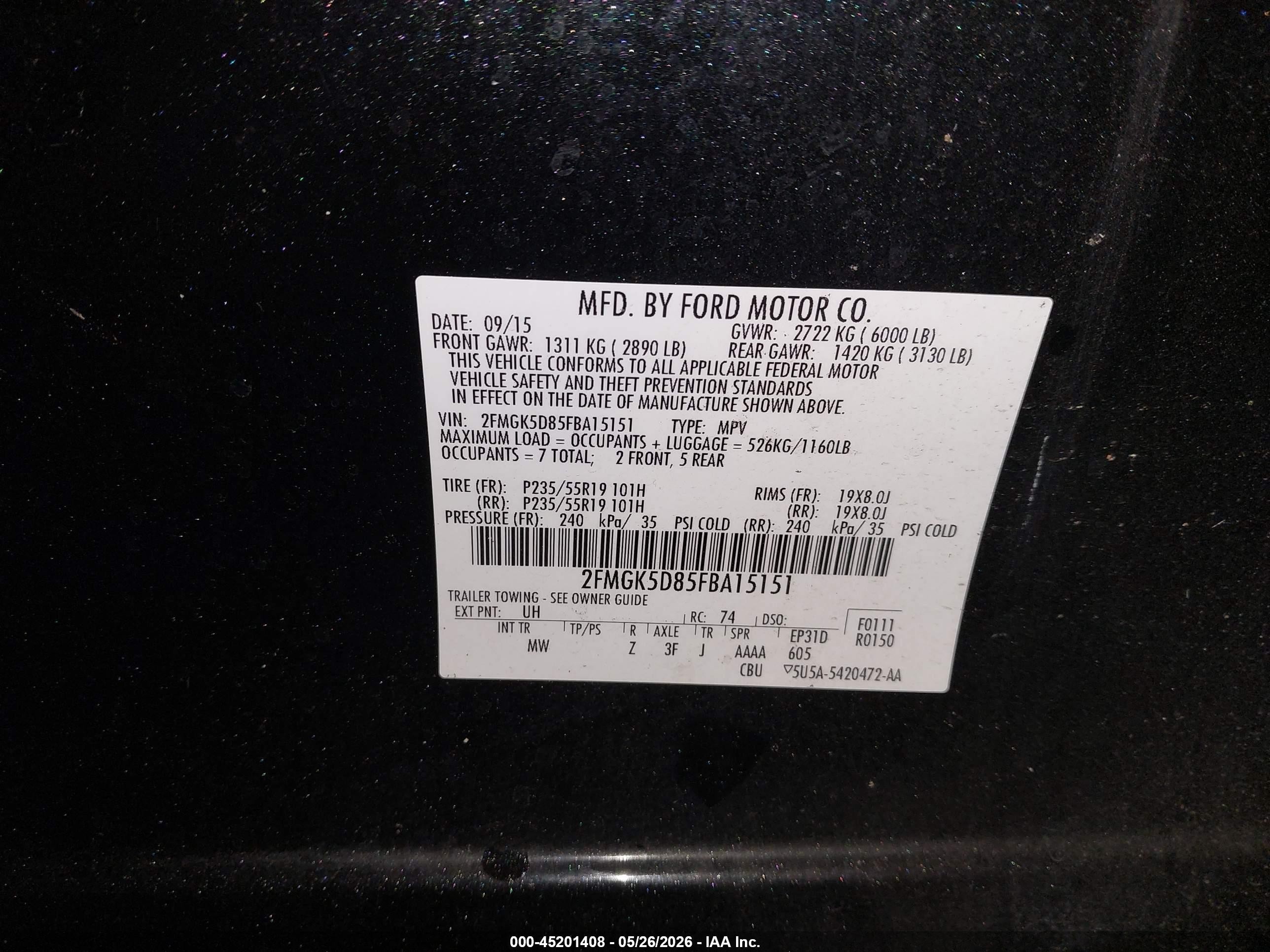 2015 Ford Flex Limited Черный vin: 2FMGK5D85FBA15151