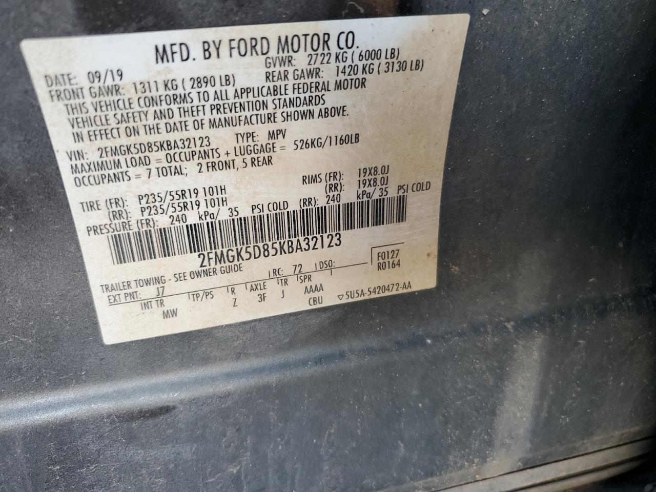 2019 Ford Flex Limited Gray vin: 2FMGK5D85KBA32123