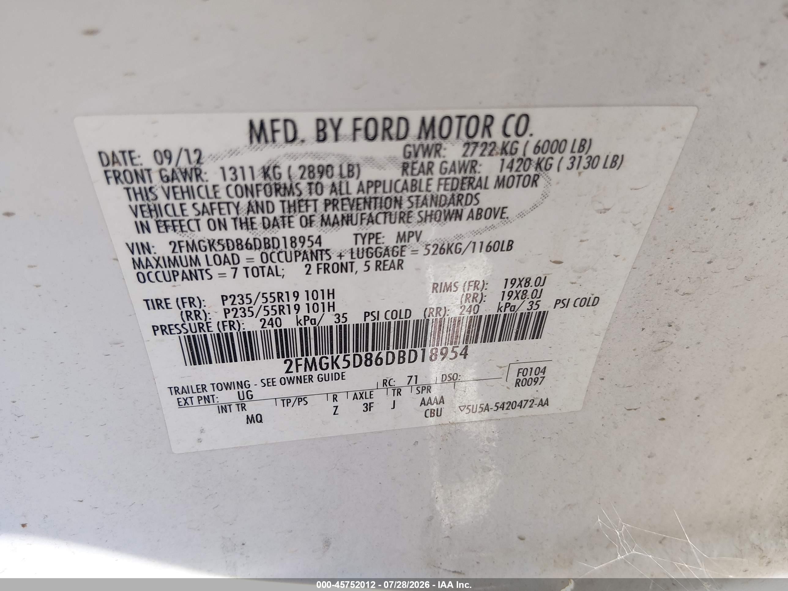 2013 Ford Flex Limited Белый vin: 2FMGK5D86DBD18954
