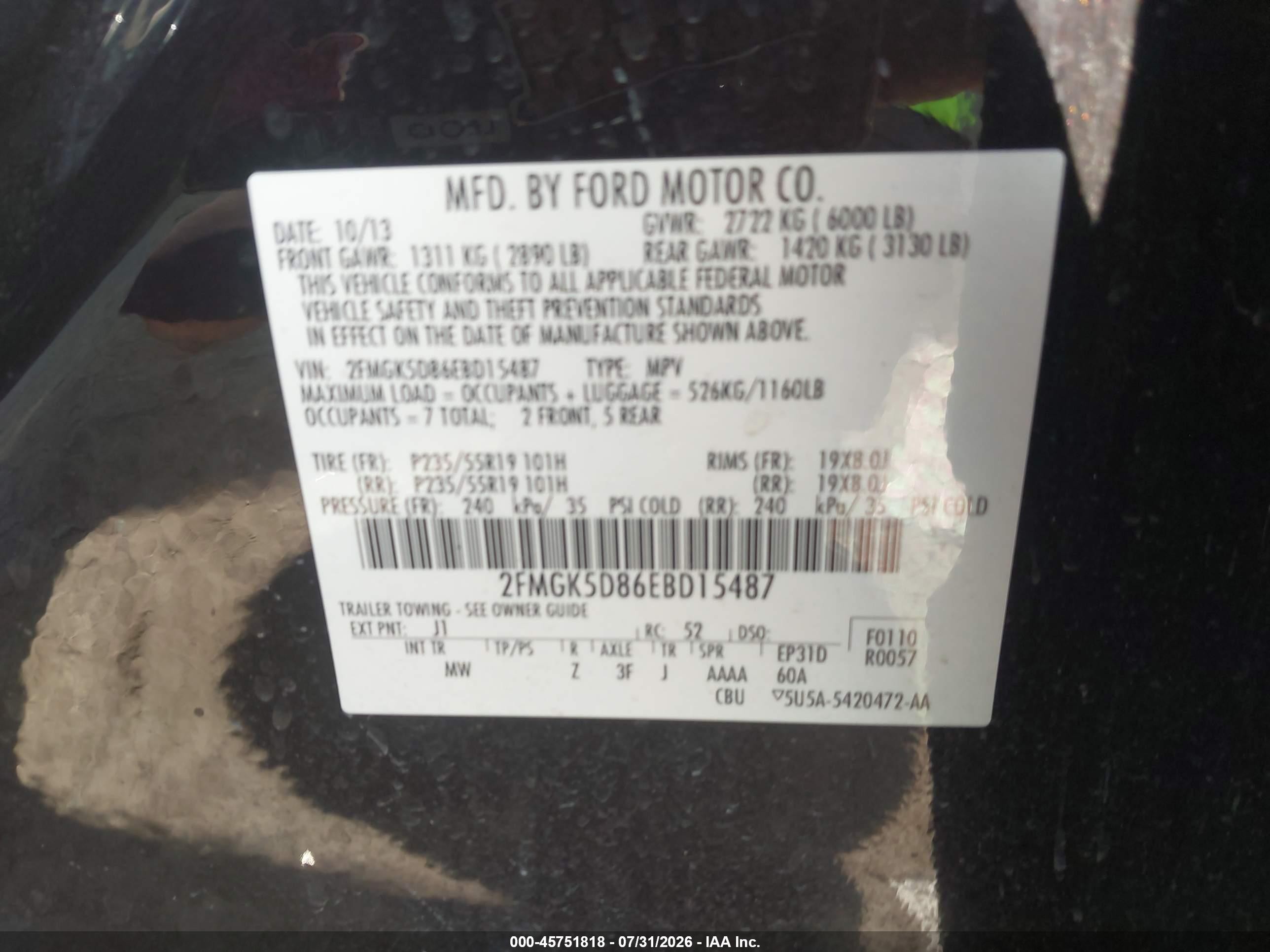 2014 Ford Flex Limited Black vin: 2FMGK5D86EBD15487