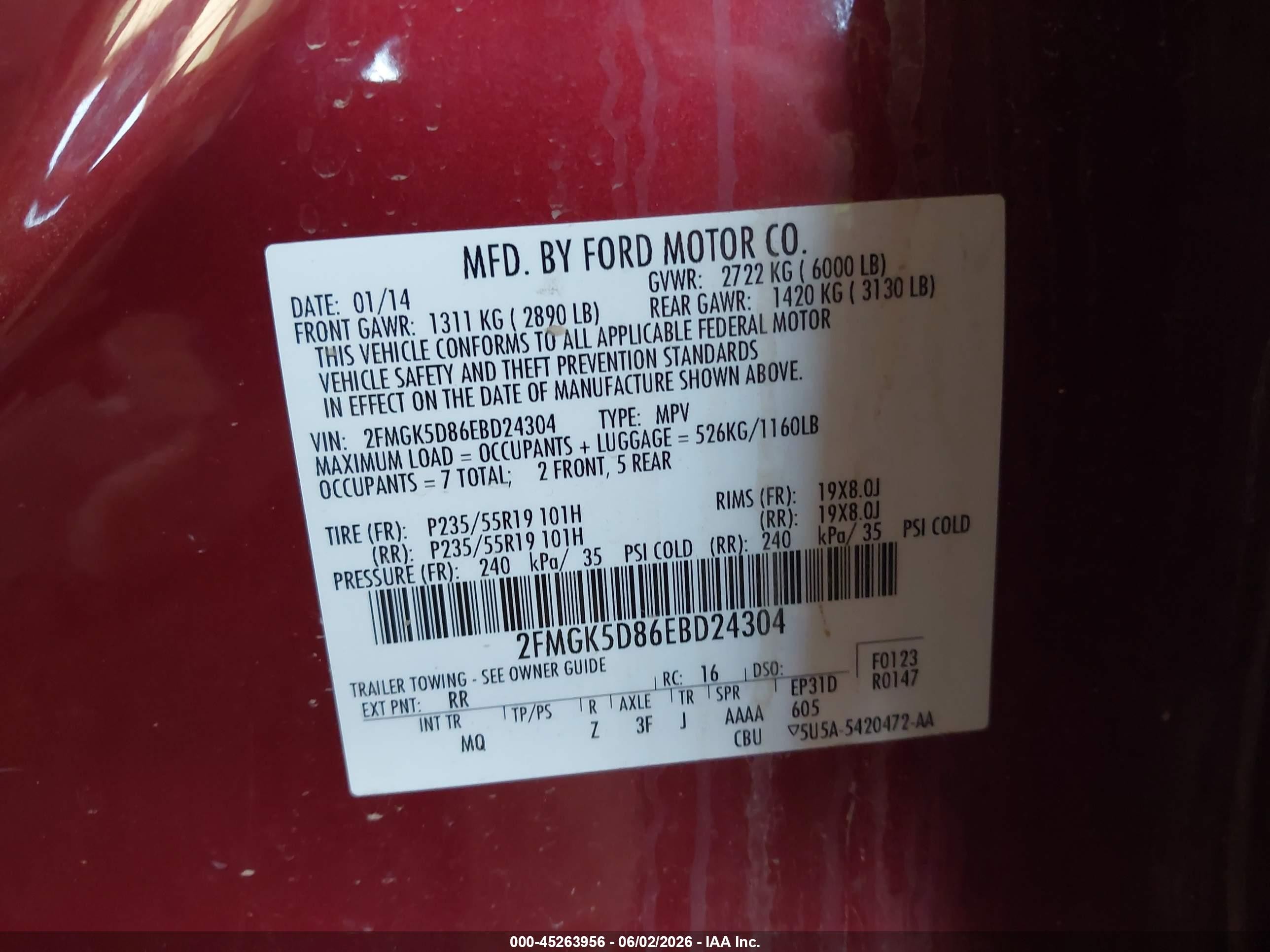 2014 Ford Flex Limited Красный vin: 2FMGK5D86EBD24304