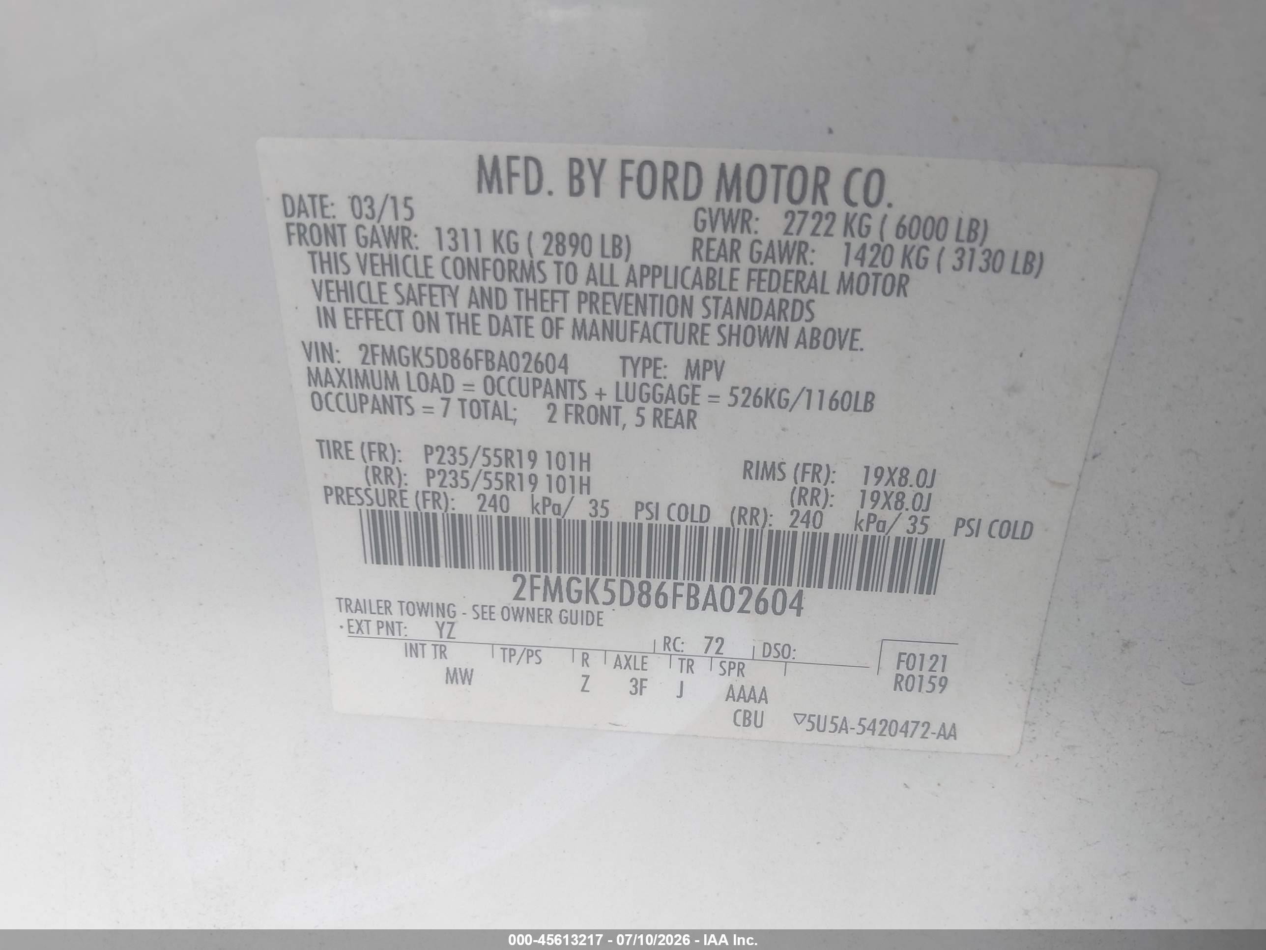 2015 Ford Flex Limited vin: 2FMGK5D86FBA02604