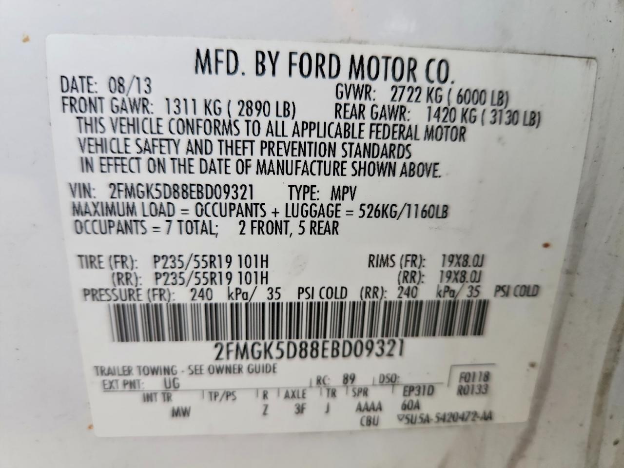2014 Ford Flex Limited White vin: 2FMGK5D88EBD09321