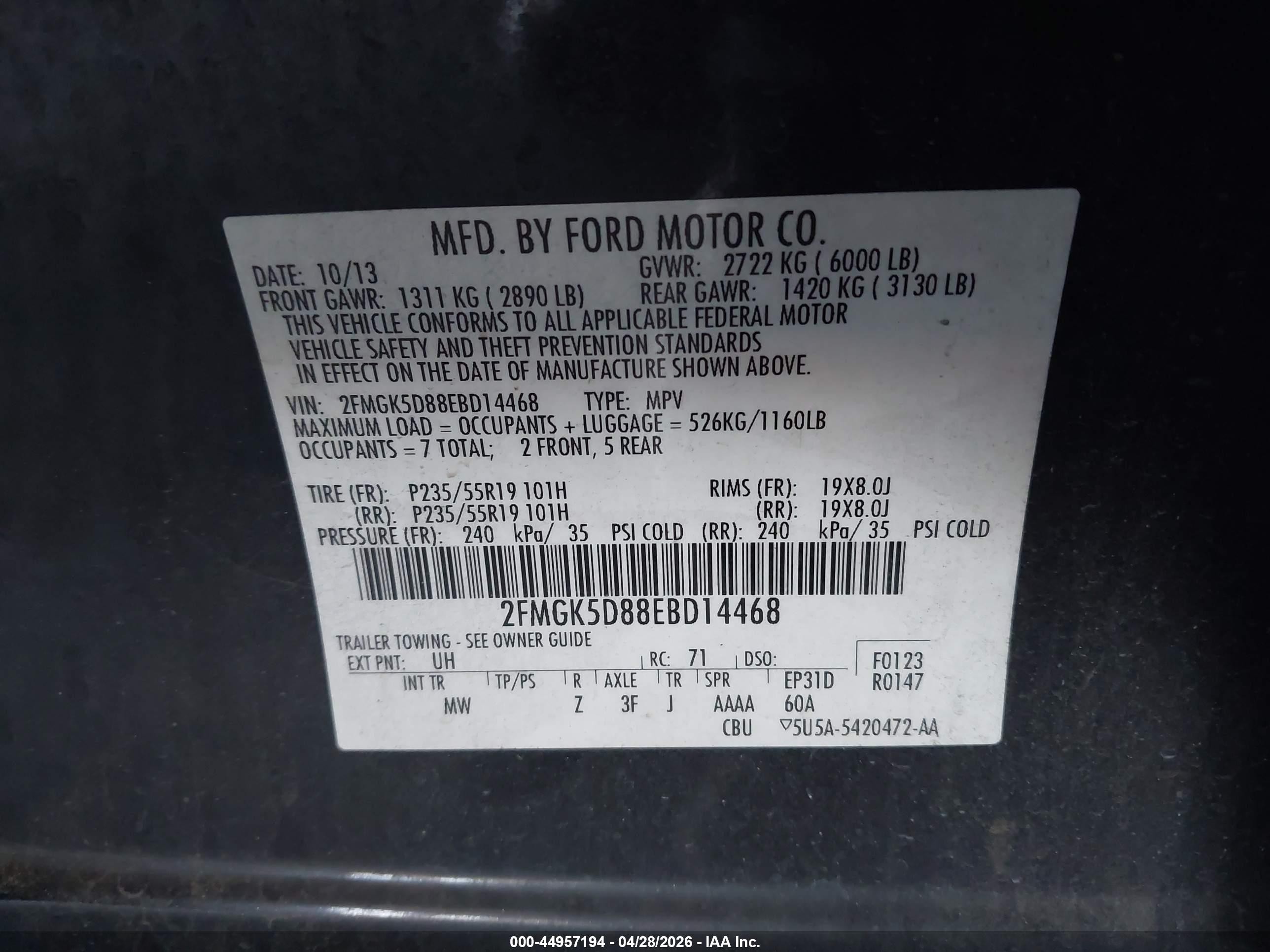 2014 Ford Flex Limited Черный vin: 2FMGK5D88EBD14468