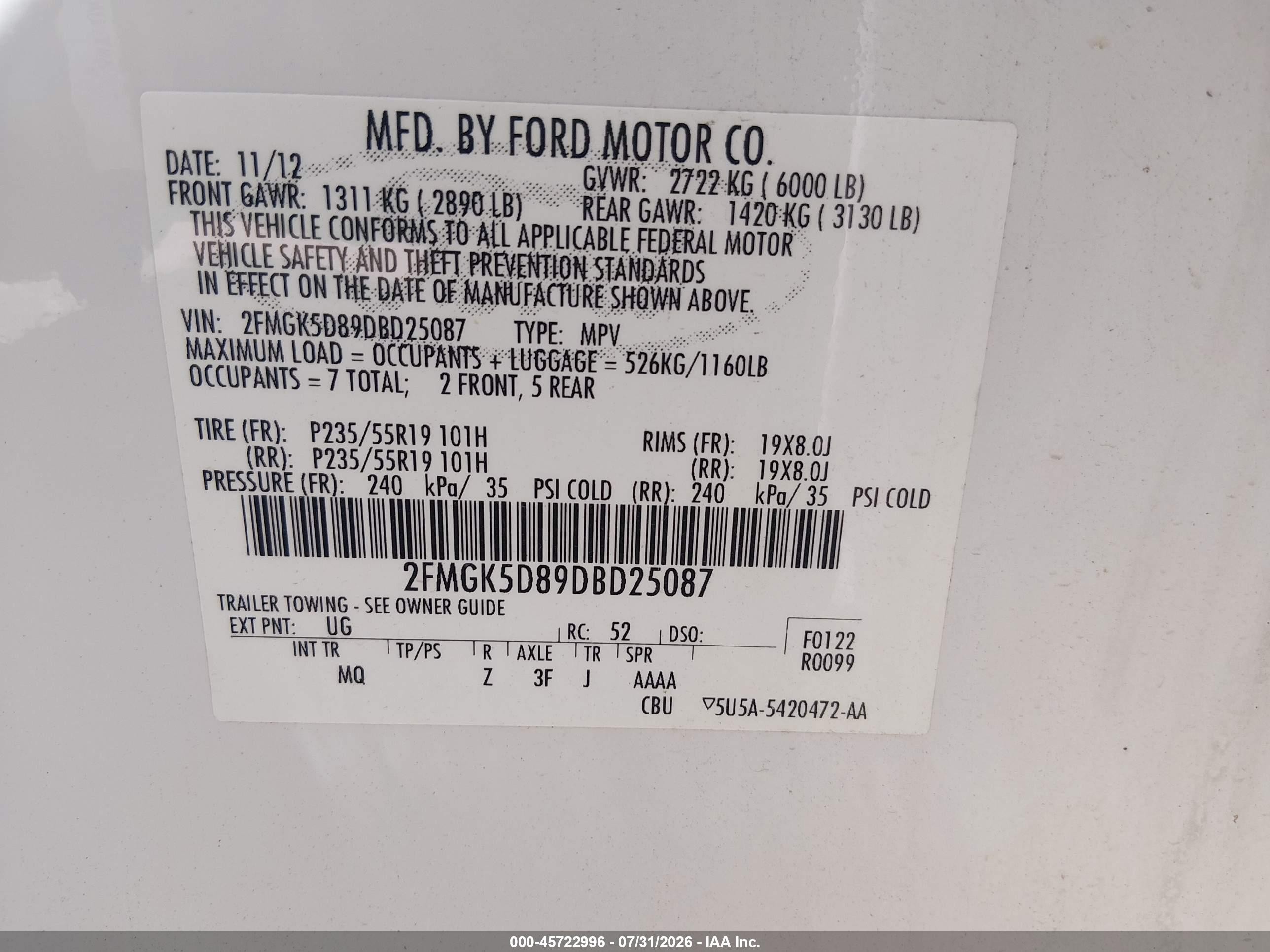 2013 Ford Flex Limited White vin: 2FMGK5D89DBD25087