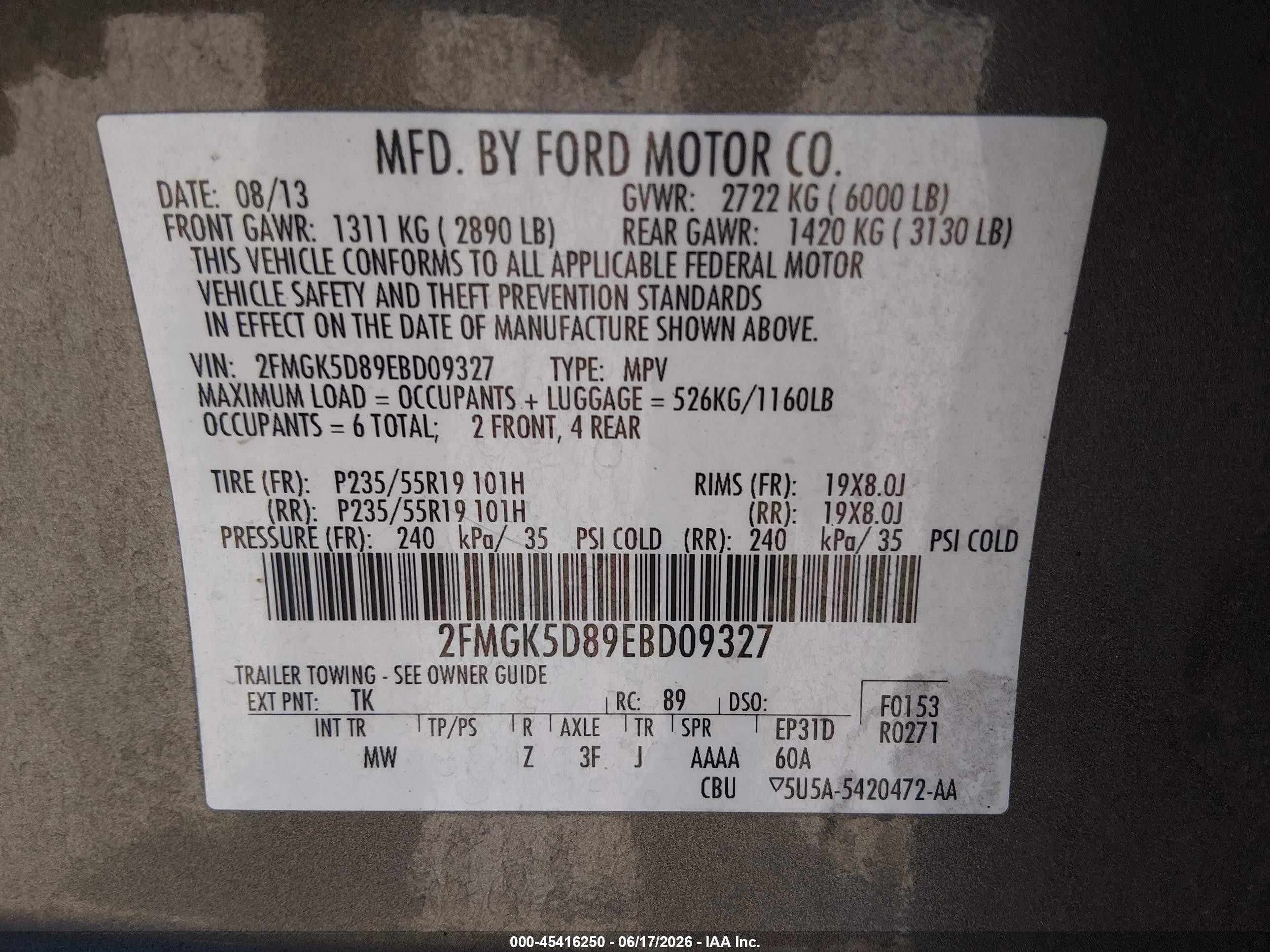 2014 Ford Flex Limited Серый vin: 2FMGK5D89EBD09327