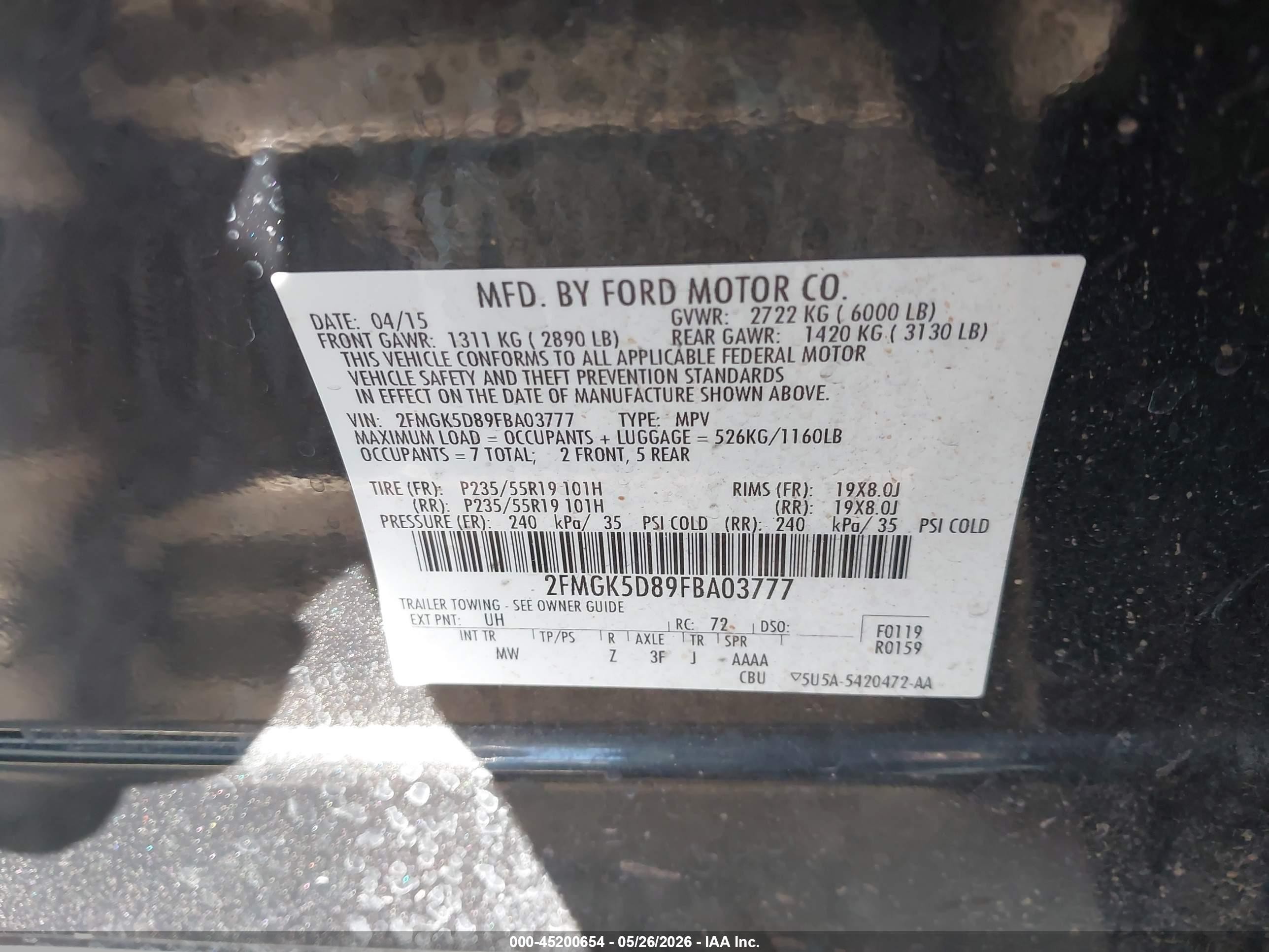 2015 Ford Flex Limited Black vin: 2FMGK5D89FBA03777