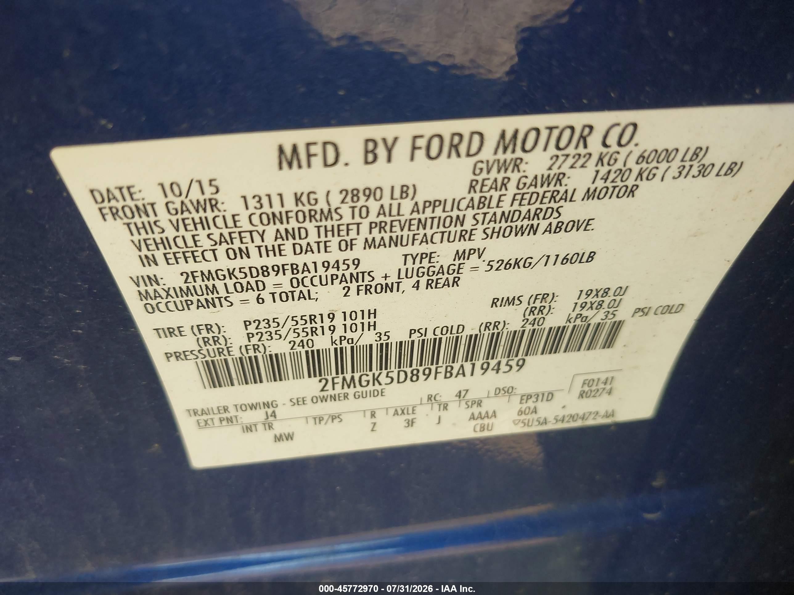 2015 Ford Flex Limited Синий vin: 2FMGK5D89FBA19459